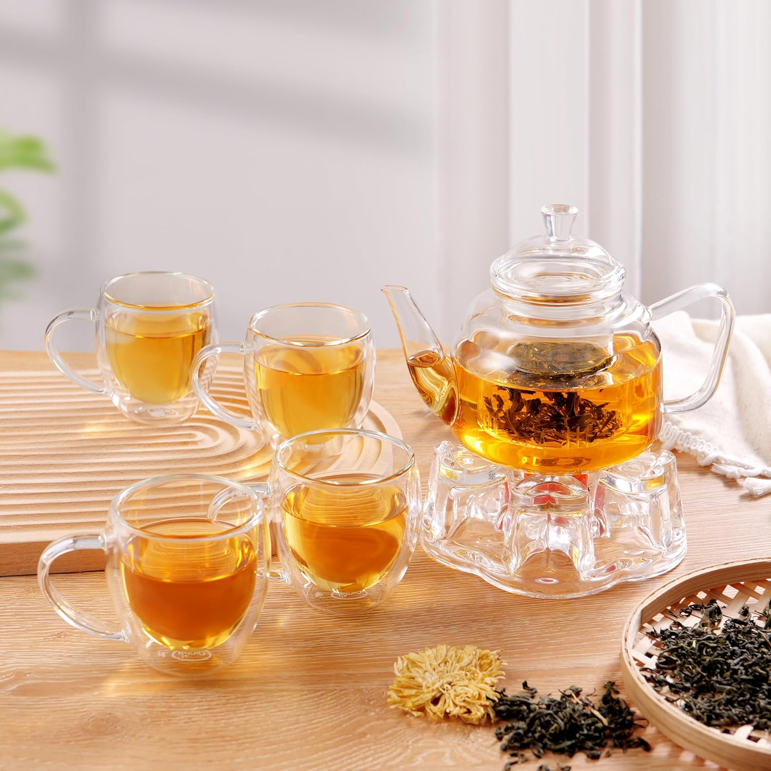 CNGLASS Glass Teapot with Removable Infuser,600Ml Clear Glass Tea Kettle Stovetop Safe,Glass Teapot with Strainer for Blooming and Loose Leaf Tea image number 2