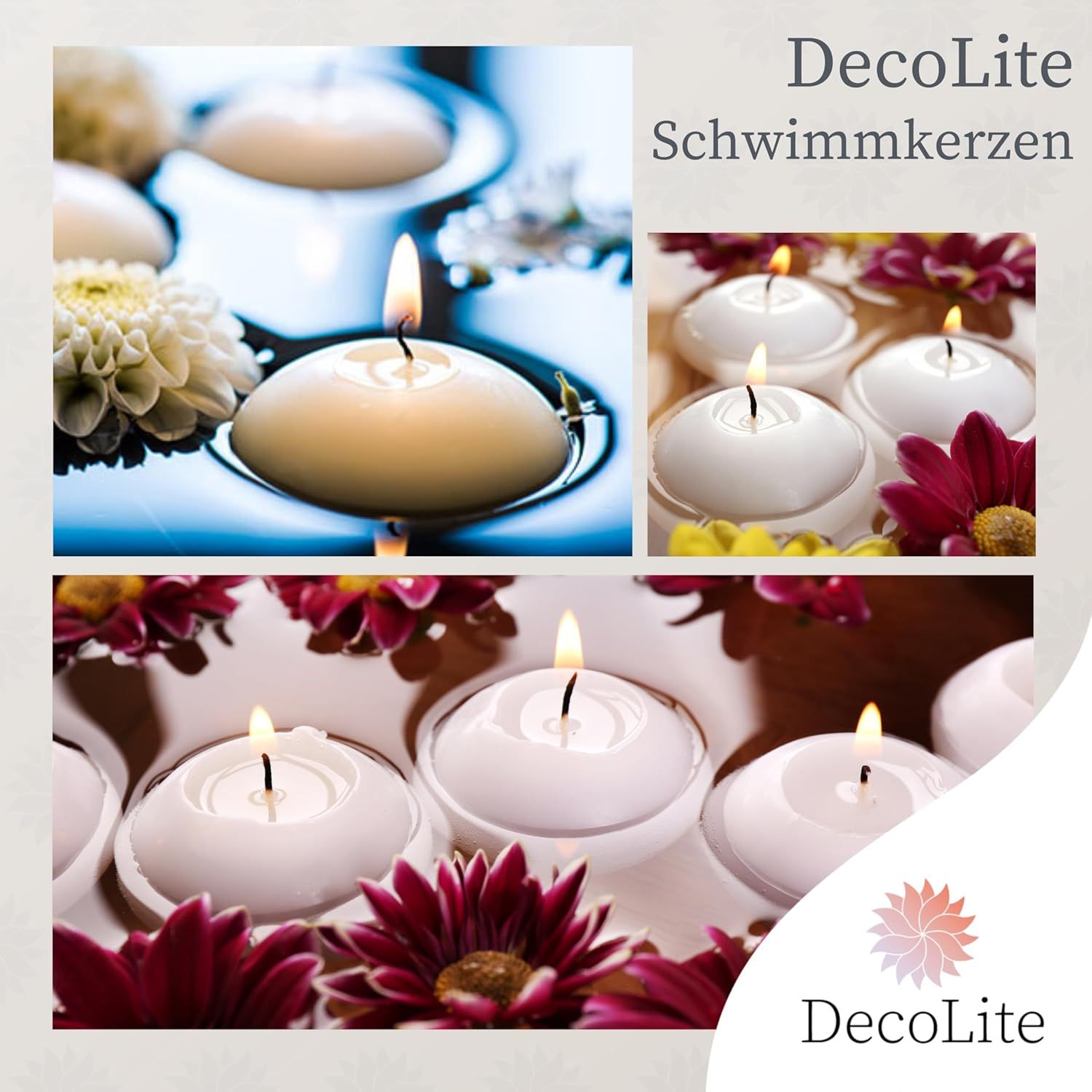 24 X Decolite Floating Candles, 30 X 45 Mm, White & Ivory, Floatable, RAL Certified, Soot-Free & Drip-Free, Decoration for Wedding, Summer Party, Wellness, Table Decoration, Practical (Cream) image number 3
