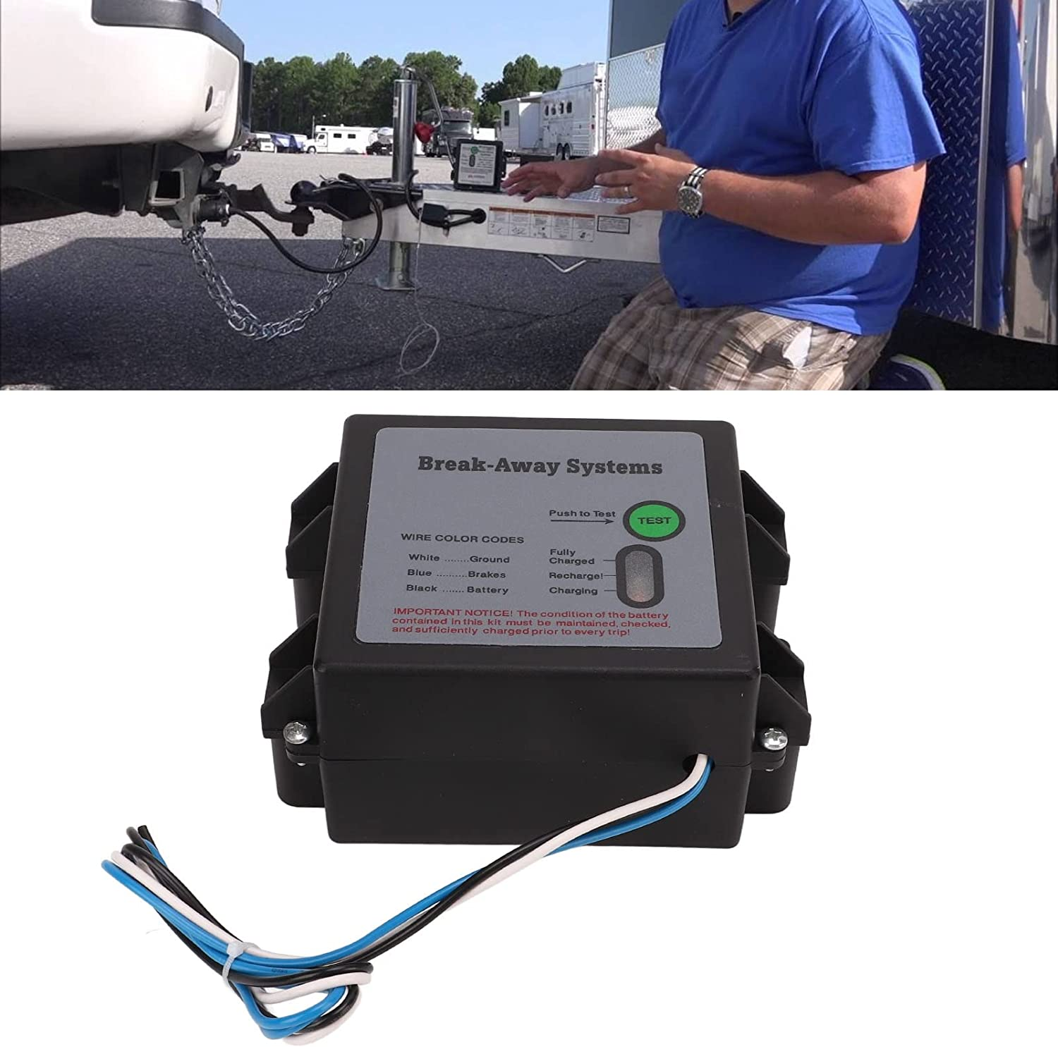 12V LED Test Break Away System Premium Trailer Brakes Breakaway Kit for RV Owners image number 1