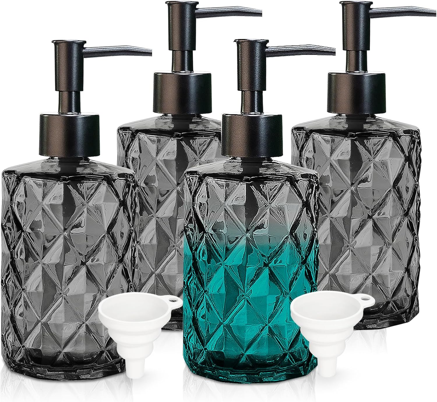 Glass Soap Dispenser with Black Pump, Bathroom Soap Dispenser Set(2 Pack, 11Oz.) Premium Thick Soap Pump Bottles, Refillable Kitchen Liquid Soap Bottle for Hand Sanitizer, Lotion (Clear, Black Pump)