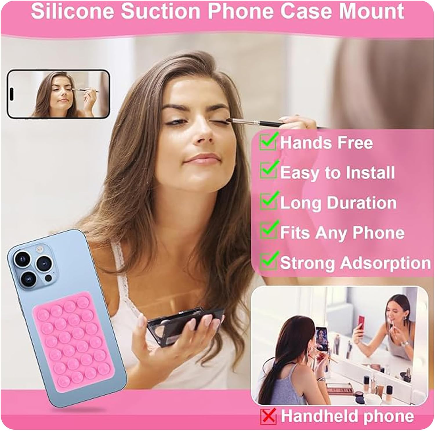 Zakora 6 PCS Phone Suction Pad,Sticky Phone Case for Wall,Suction Phone Holder,Sticky Phone Holder,Phone Case Suction Pad (White Pink Black) - White Pink Black image number 5