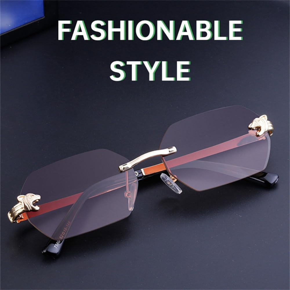 Small Rectangle Rimless Sunglasses Men Women Sun Glasses for Male Vintage Frameless Eyewear Shades UV400 - C1 Gold Black image number 4