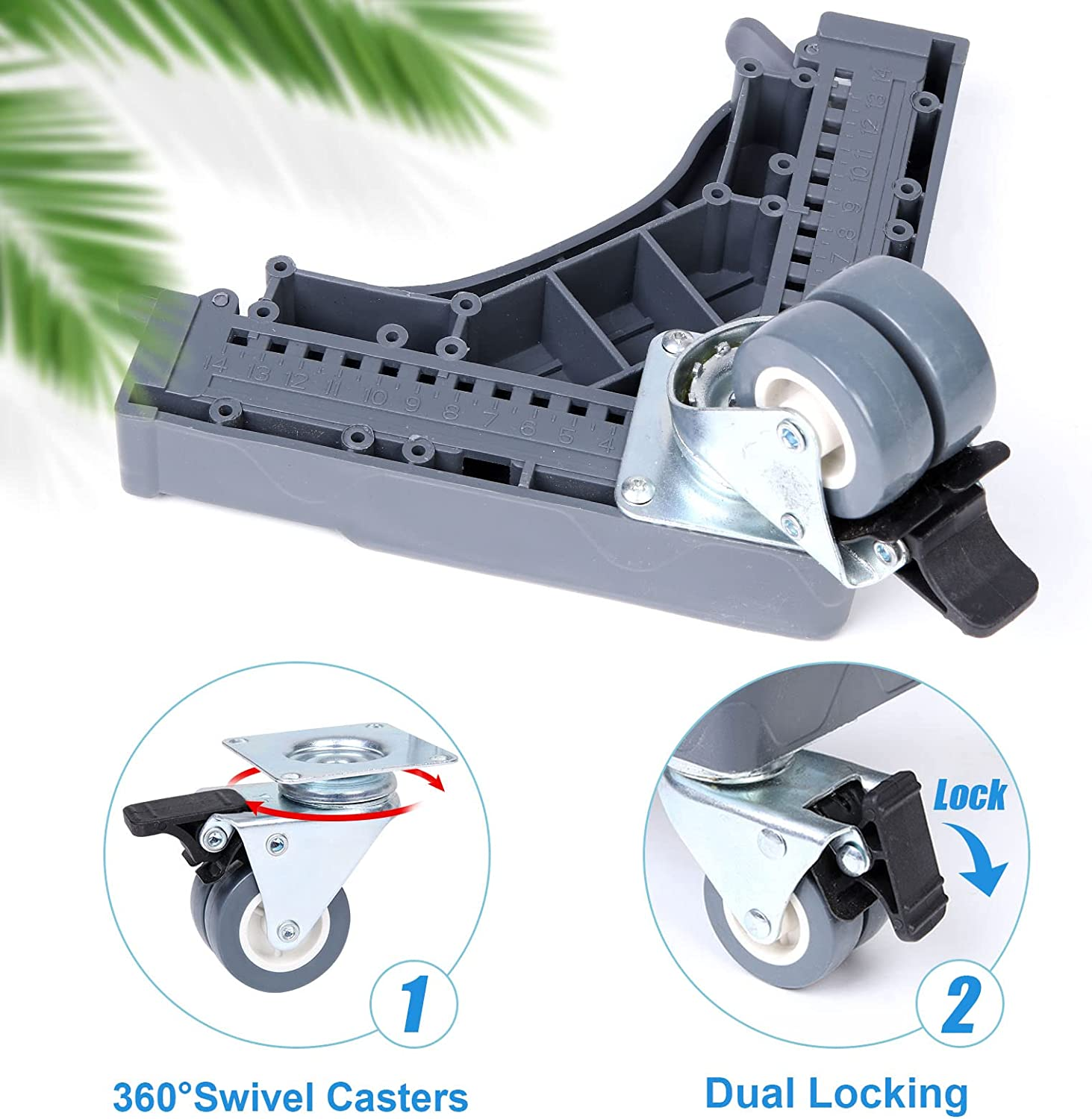 W B D WEIBIDA Adjustable Appliance Dolly Cart with 4 Locking Wheels Small Furniture Mover Mobile Base for Washing Machine, Dryer, Refrigerator and Mini Fridge Stand Moving Cart - Grey-Upgraded 10 Feet 4 Dual Wheels image number 3