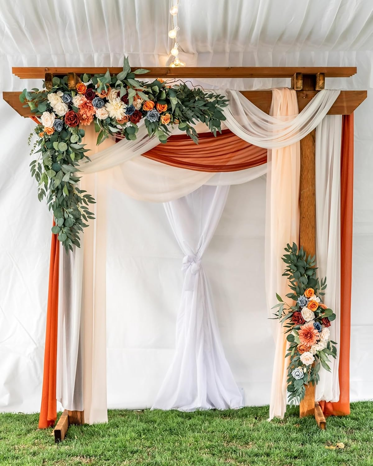 YALLOVE Wedding Arch Draping Fabric, 2 Panel 30" X 236" Drapes Sheer Backdrop Curtain for Ceremony Party Ceiling Decor (White, Terracotta) image number 3
