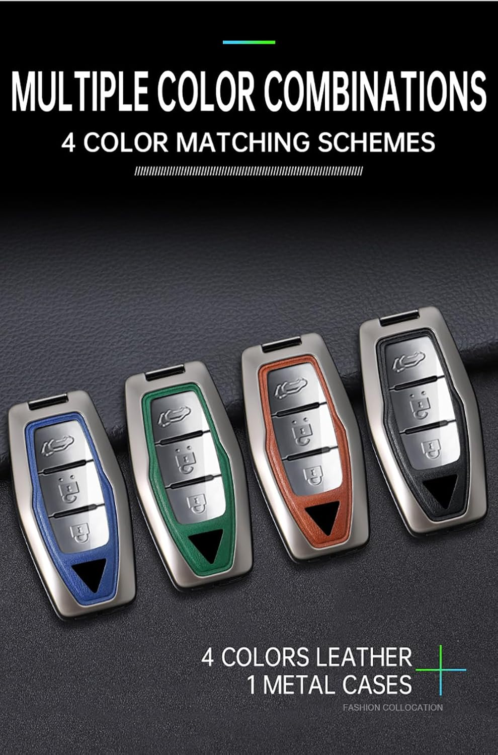 Ontto Metal Car Key Fob Cover Fit for Mitsubishi Outlander 2022 2023 2024 Remote Leather Key Case Keyring Key Shell Holder Bag Keychain image number 3