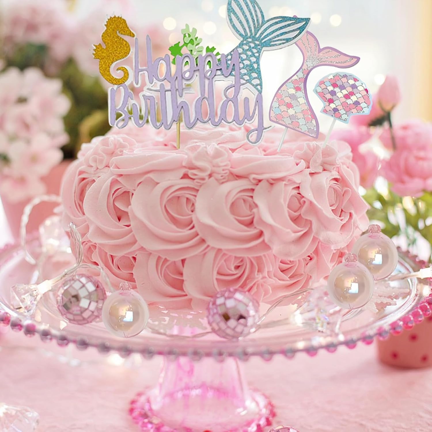 ZANZER 30 PCS Mermaid Cake Topper for Girls under the Sea Ocean Theme Mermaid Cake Decorations Kids Birthday Party Supplies Birthday Cake Topper (Mermaids Cake Toppers) image number 5