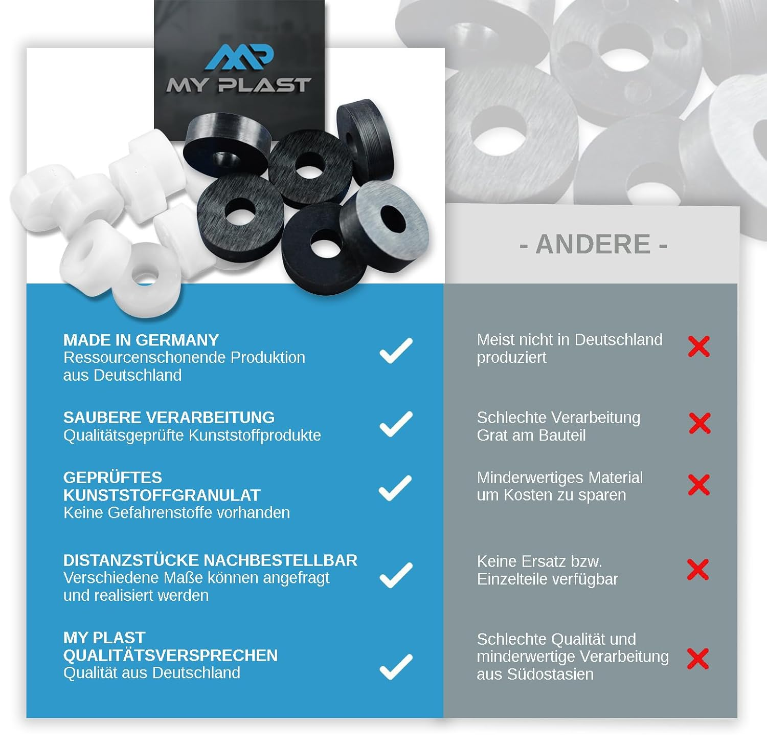 Pack of 100 Spacers 12 X 5.3 X 4 Black Plastic &ndash; Polyamide Washers as Spacers image number 4