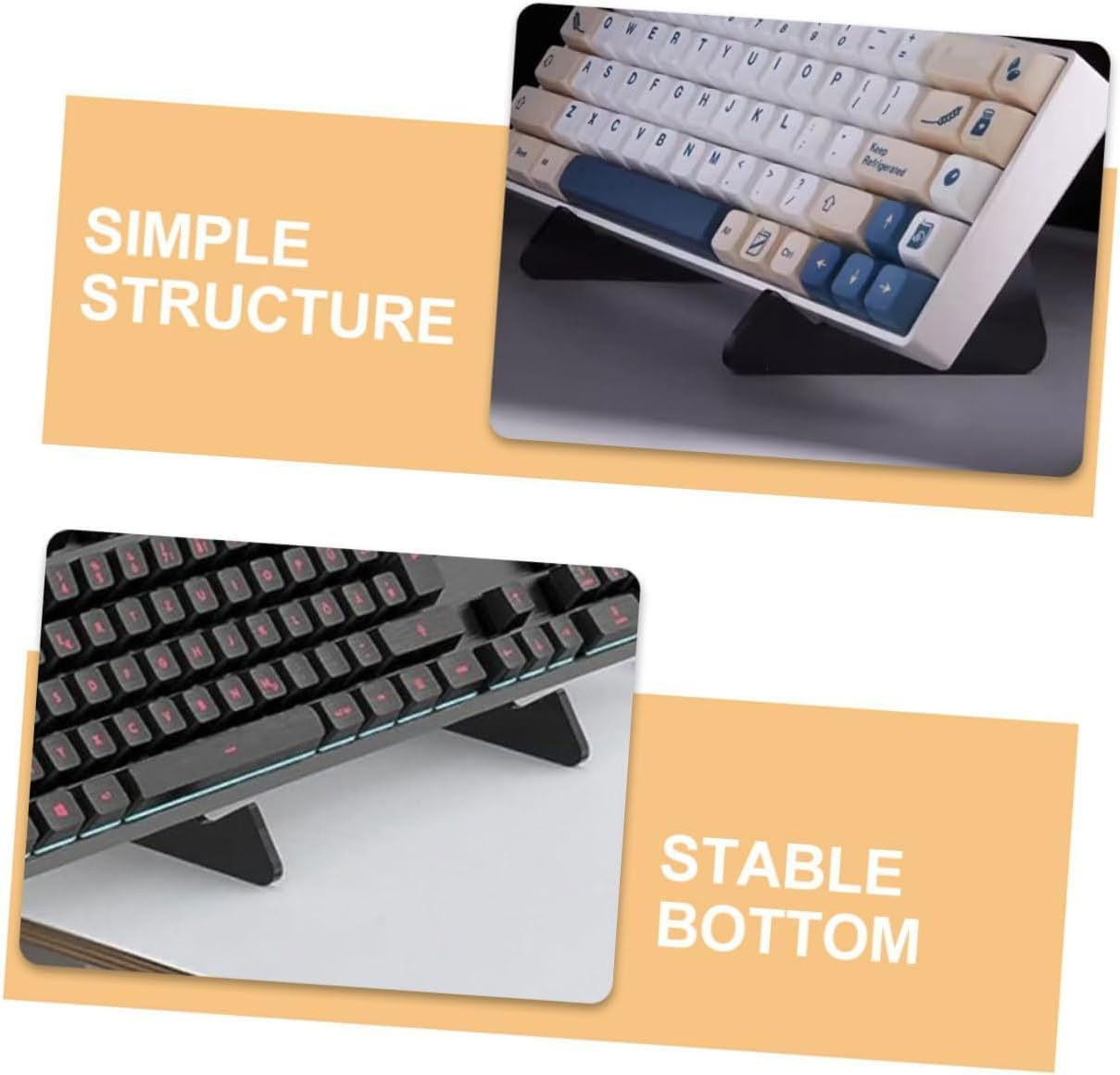2Pcs Computer Keyboard Stand Book Display Stand Keyboard Stand for Desktop Mechanical Keyboard Stand Keyboard Display Shelf Photo Holder Stand Keyboard Holder Stainless Steel (Black) image number 2