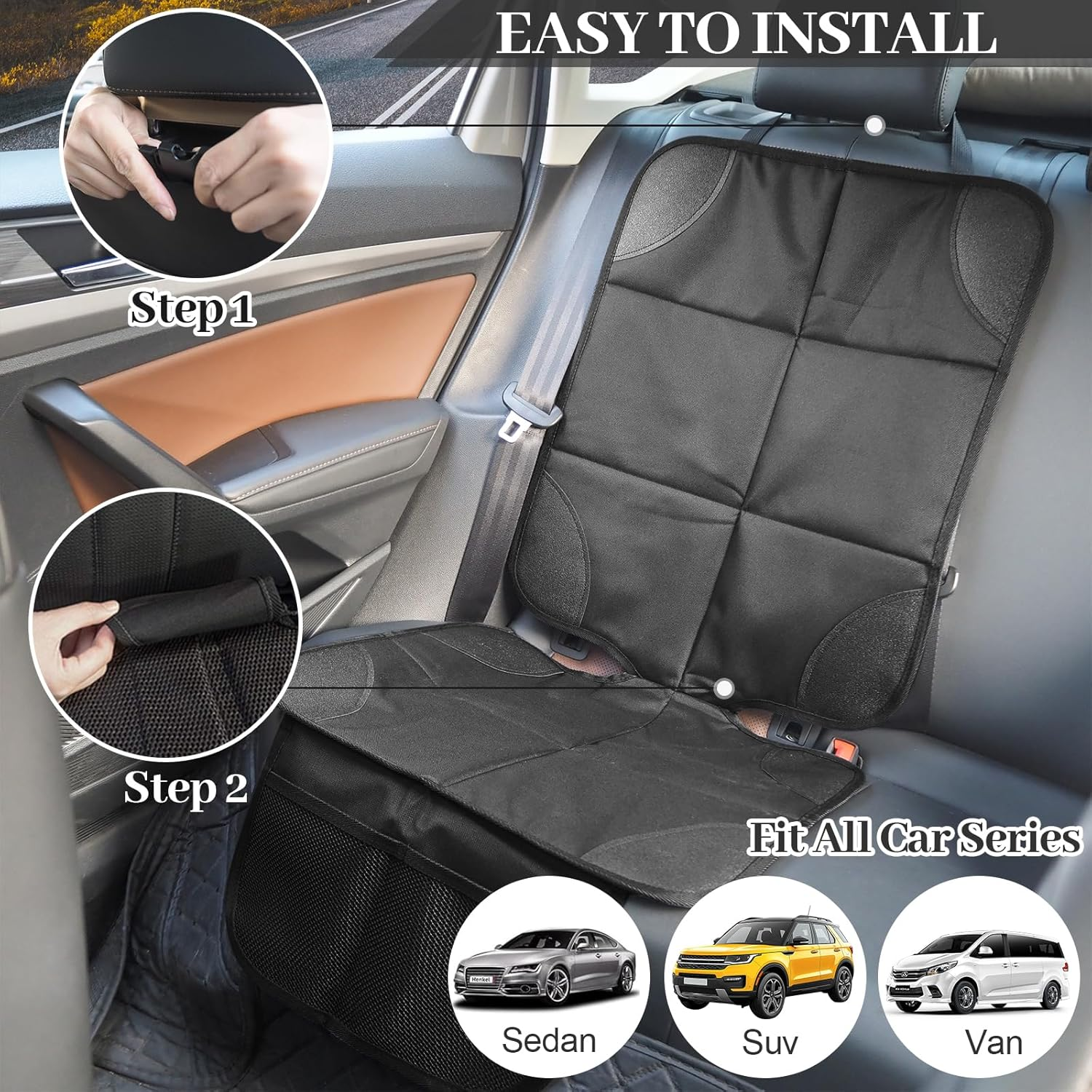 Car Seat Protector for Child, Baby, Pets, Car Seat Cushion Mat Thickest Padding with Mesh Pockets, Universal Waterproof 600D Fabric Car Seat Covers with Non-Slip Backing image number 6