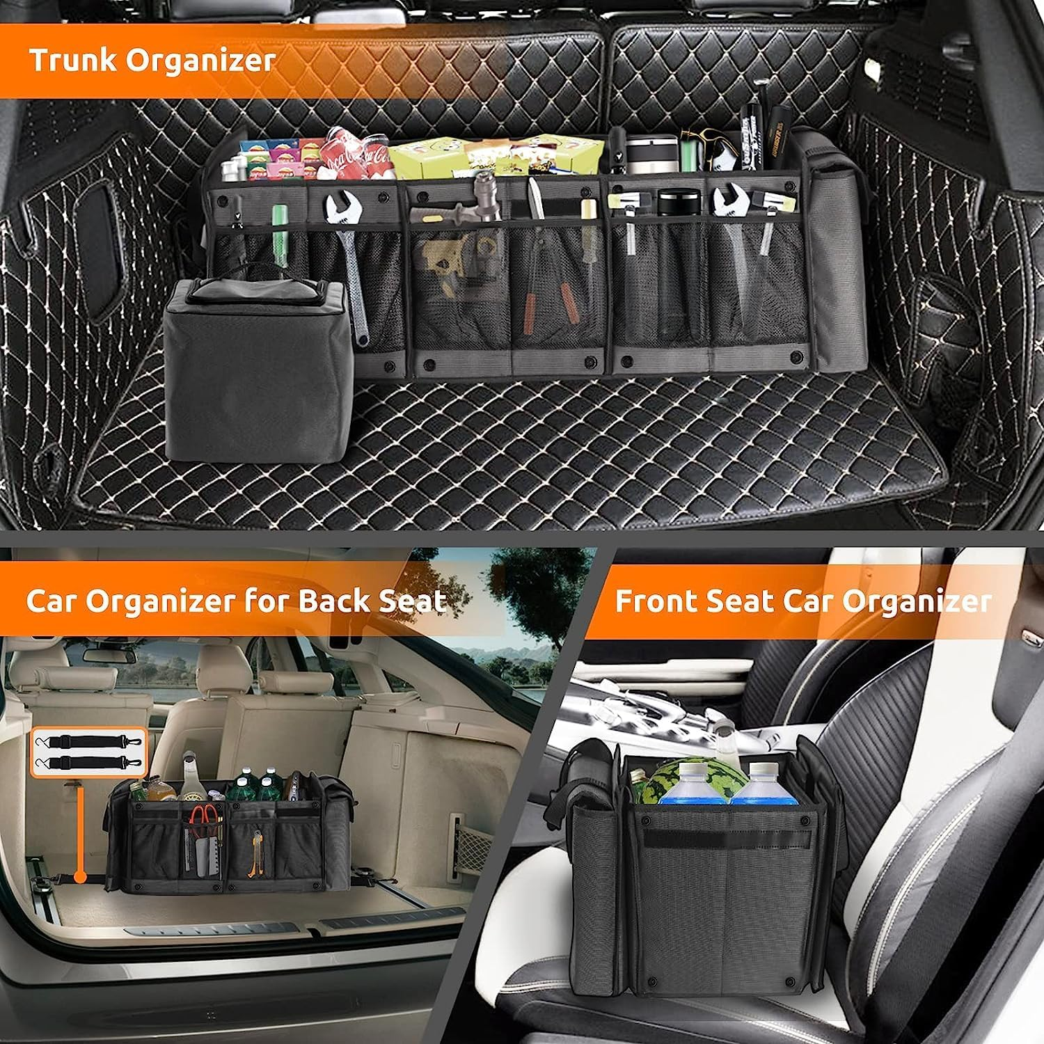 Car Trunk Organiser with Portable Leakproof Cooler Bag, Organiser with Lid,Adjustable Securing Straps, Car Interior Organiserer for Car Accessories,Suv,Truck,Tesla Model Y(4-In-1 with Cooler) image number 5