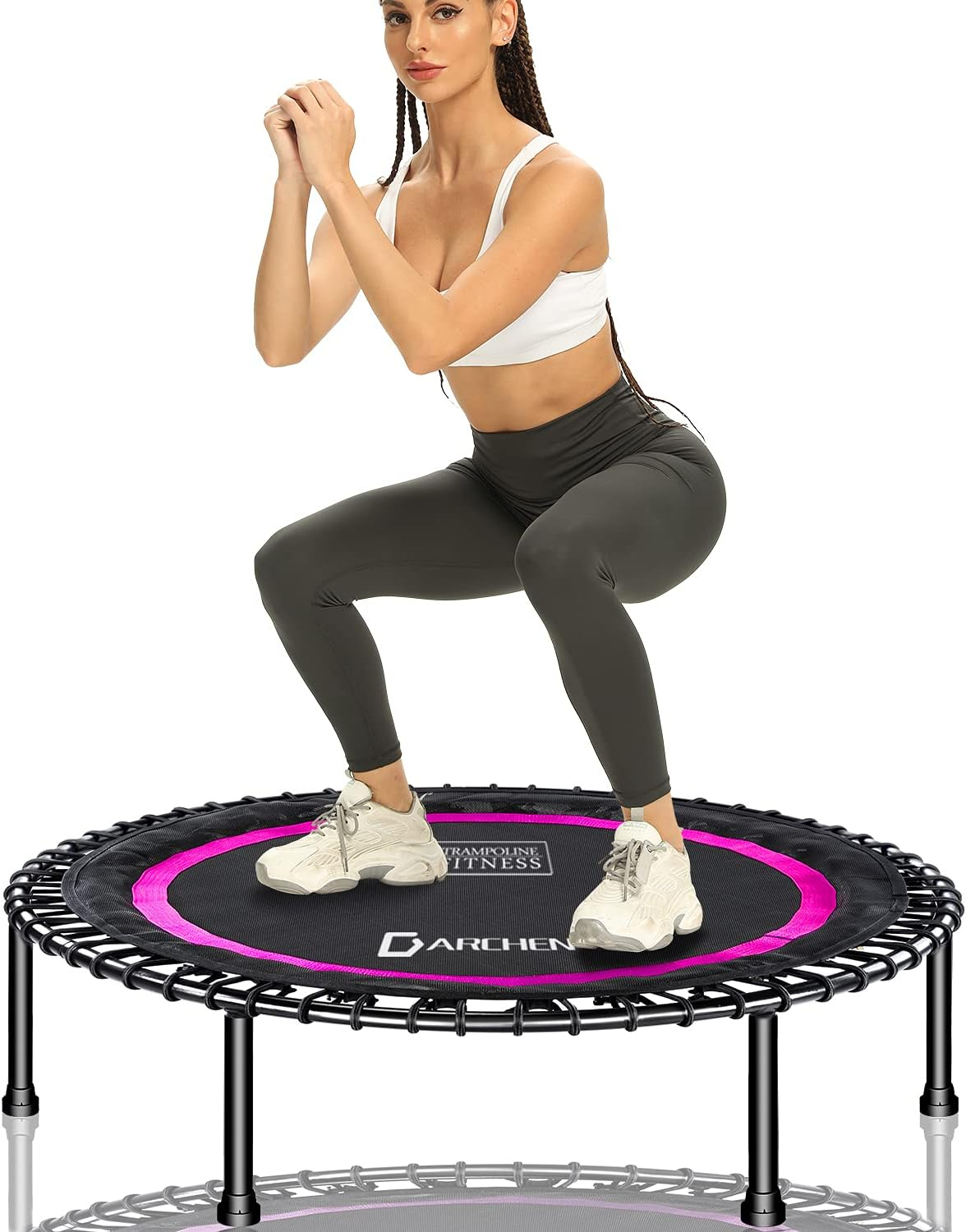 DARCHEN 450 Lbs Mini Trampoline for Adults, Indoor Small Rebounder Exercise Trampoline for Workout Fitness for Quiet and Safely Cushioned Bounce, [40 Inch]