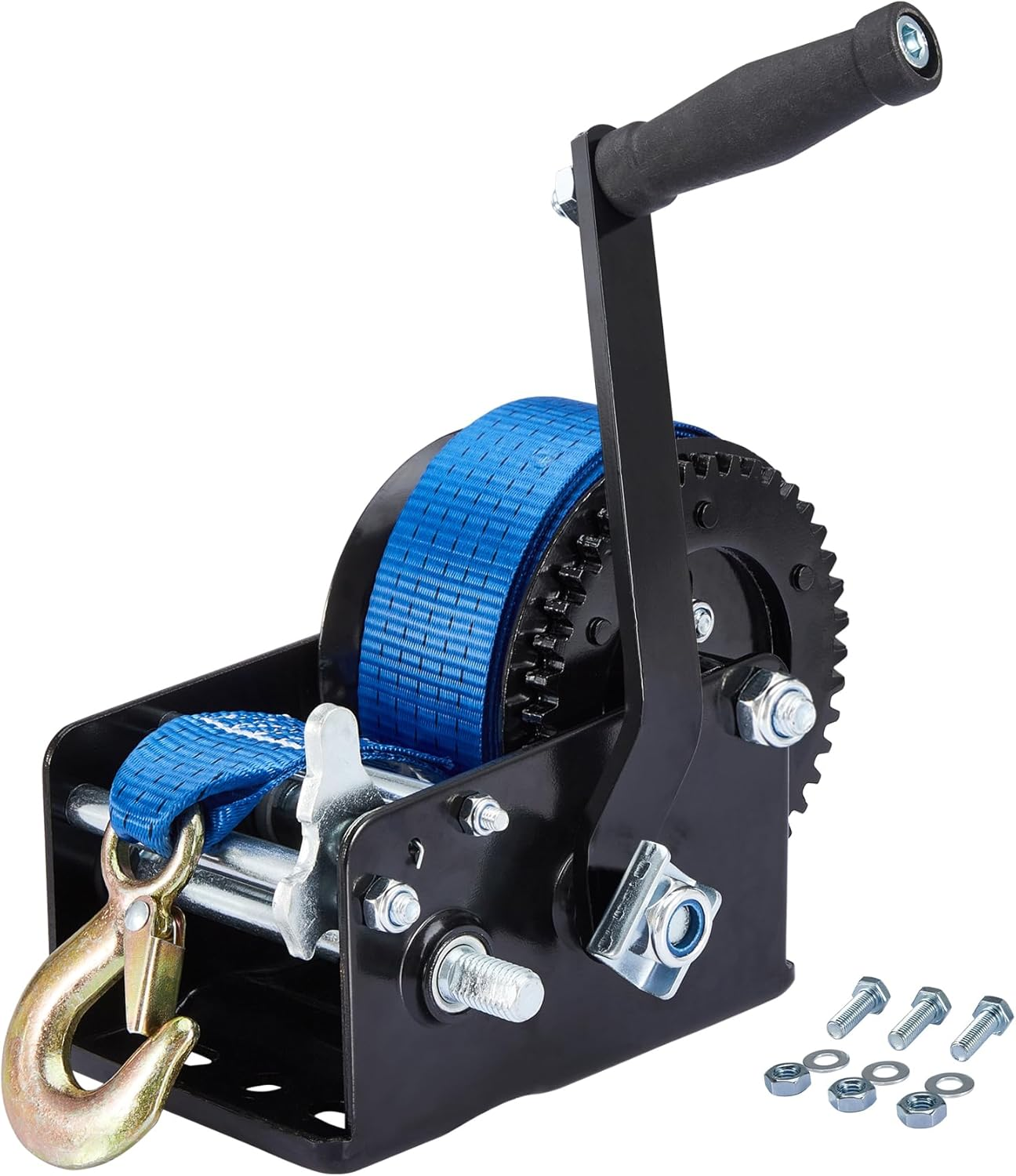 Boat Trailer Winch 3200Lbs with 33Ft(10M) Polyester Strap Hand Winch with Heavy Duty Hook 2 Way Ratchet and 2 Speed Switchable for Boat Truck Trailer ATV Jet Ski image number 3