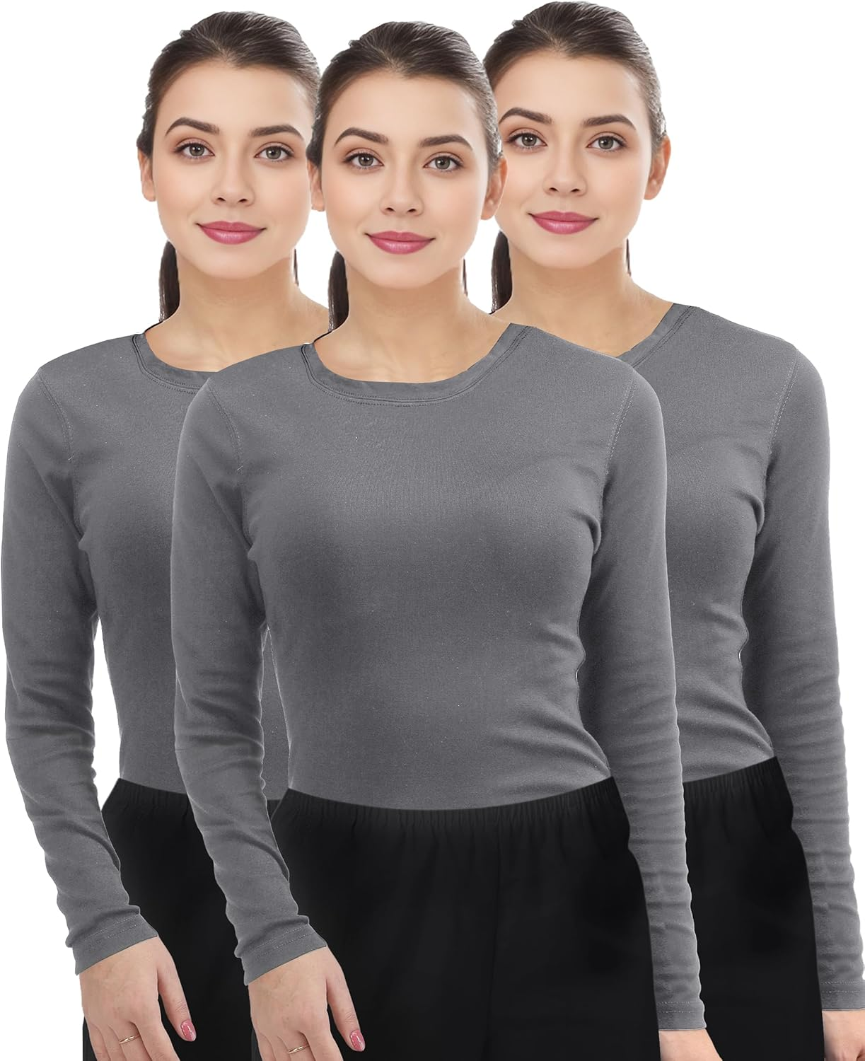 NY Threads 3 Pack Womens under Scrub Long Sleeve T-Shirt Slim Fit Underscrub Comfort Tee