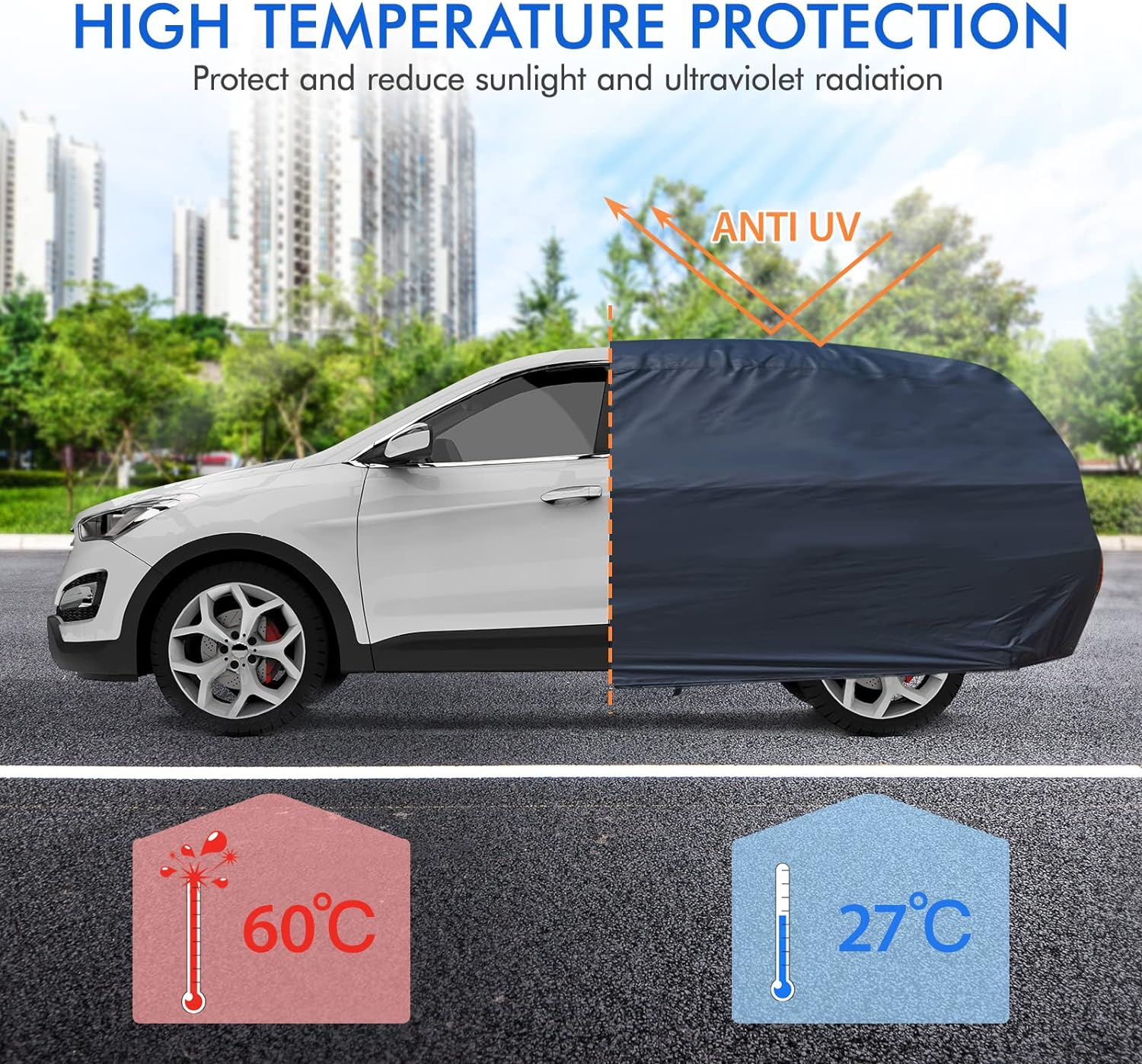 Car Cover Waterproof All Weather for Automobiles, 6 Layers Outdoor Full Exterior Cover Rain Sun UV Snowproof Protection with Zipper Cotton, Mirror Pocket for SUV (185-190 Inch) image number 6