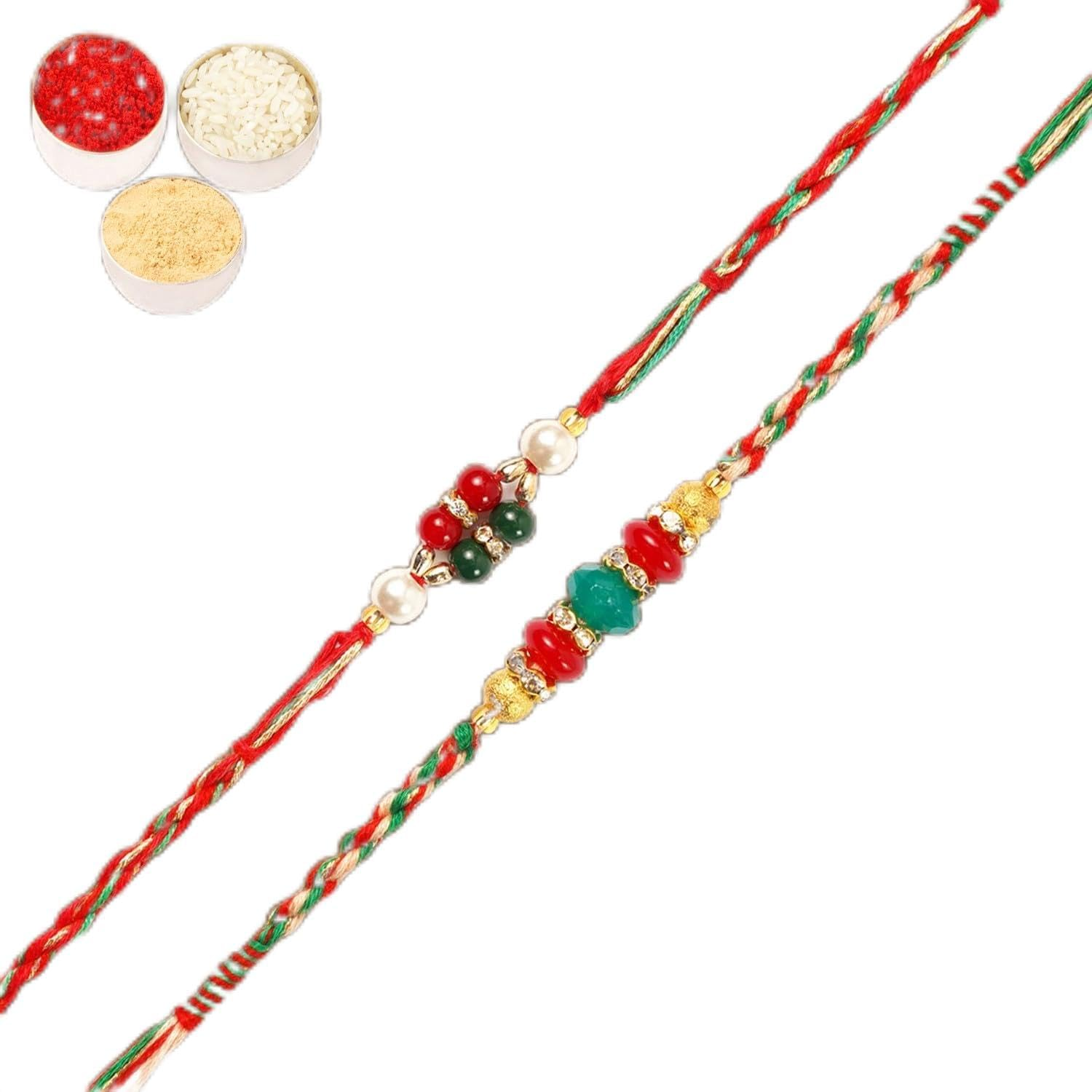 Ghasitaram Gifts Ghasitaram Gifts Rakhis Online - Rakhi for Brother - Set of 2 Pearl Rakhis image number 3