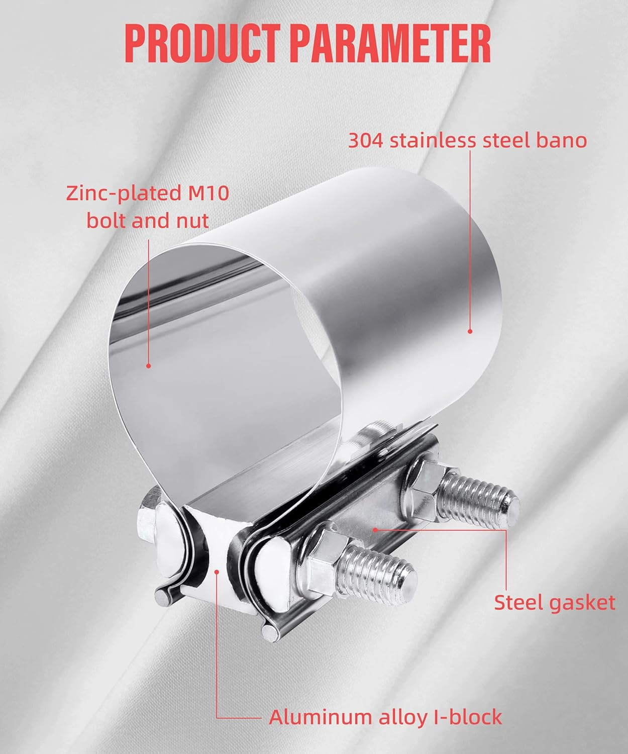 Zlirfy Stainless Steel Exhaust Clamp, Universal 2.0'-4.0' Butt Joint Clamp Band, Fit for 2.75' Exhaust Pipe image number 3