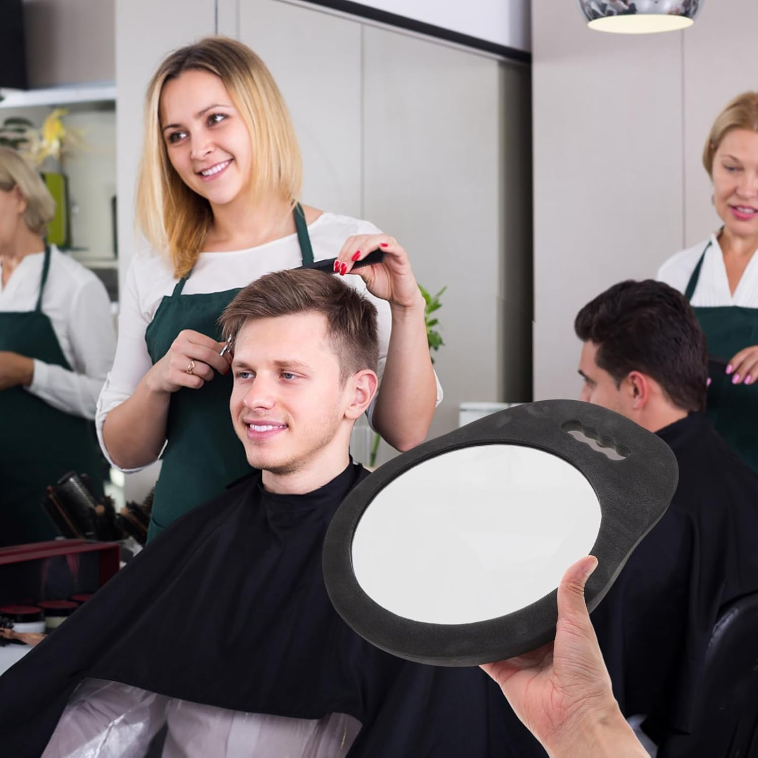 Yeanifeana Black Handheld Oval Mirror with Handle, 18 Cm Salon & Barber Haircut Mirror, Self Cut Mirror, Hair Cutting Mirror, Hand Mirrors with Handle image number 4