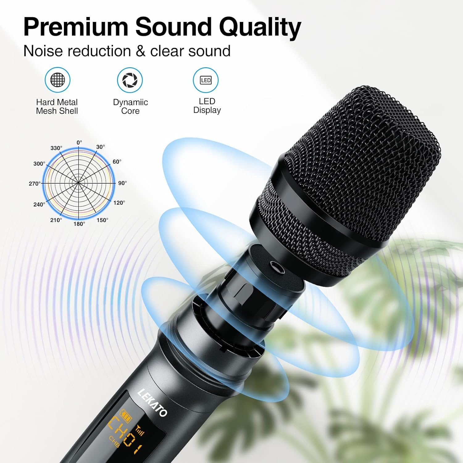 Wireless Microphone, LEKATO Rechargeable Wireless Microphone Metal Dual Handheld Dynamic Mic with Rechargeable Receiver, 1/4'' Plug for AMP, PA System, Karaoke, Singing, Party, Church, Wedding image number 5
