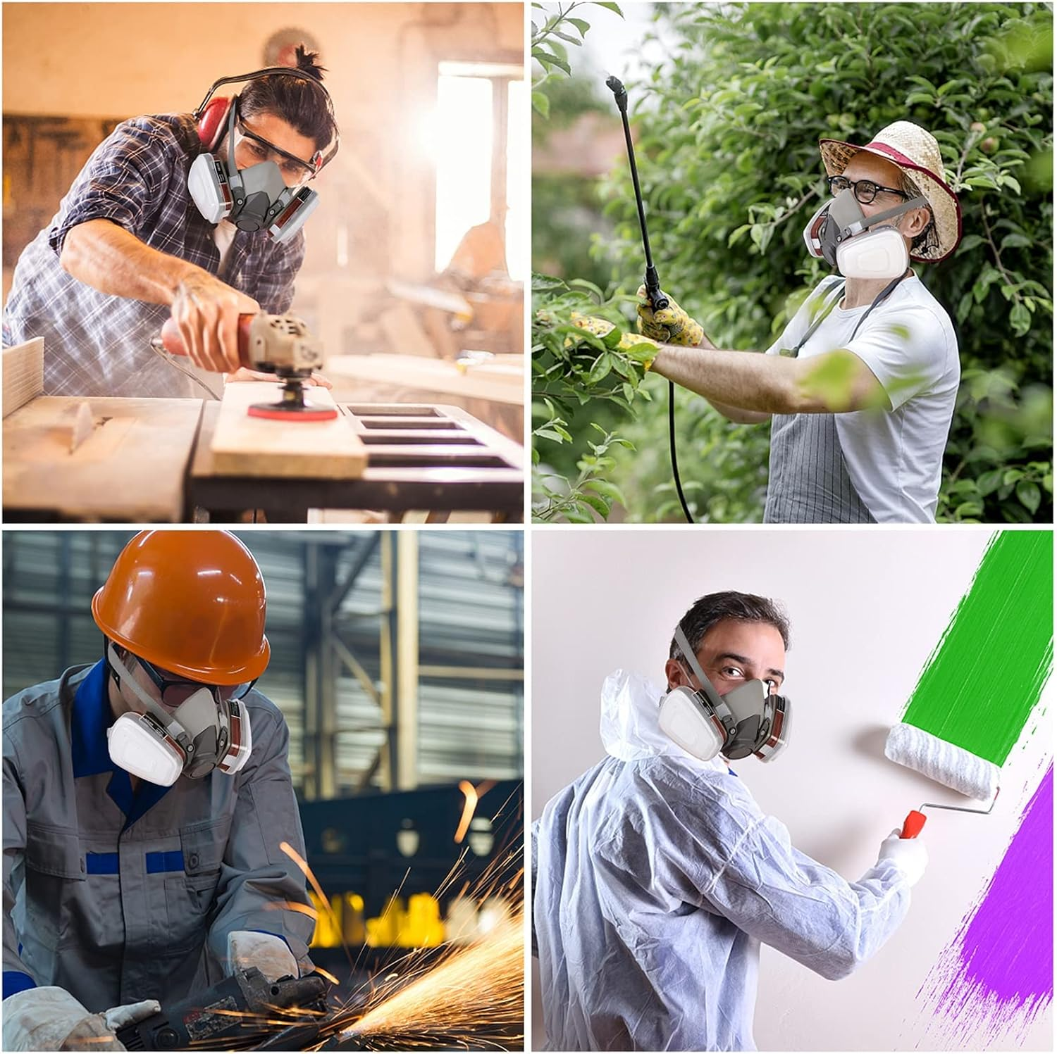 Respirator Reusable Half Face Cover MAHYQGE Gas Mask with Safety Glasses, Filters for Painting, Chemical, Organic Vapor, Welding, Polishing, Woodworking and Other Work Protection image number 3