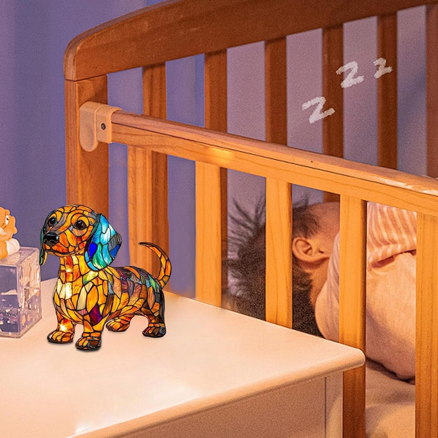 French Fighting Dog Night Lights,Dachshund Night Light,Pug Table Lamp,Cute Animal Lighting,Colorful Sculpture Vintage Tabletop Decorations for Bedroom - Pug Dog image number 4