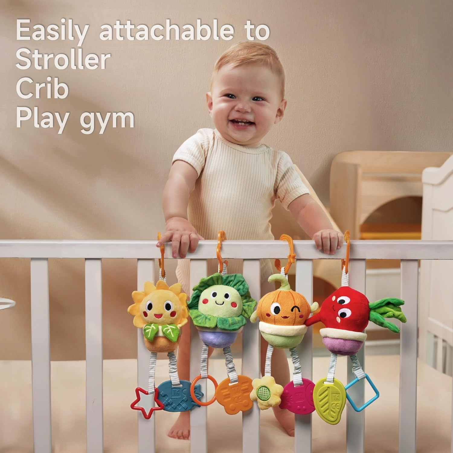 TUMAMA Baby Soft Potted Plant Hanging Stroller Toys Crib Car Seat Toys,Infant Newborn Crinkle Rattles with Squeaky Sensory Developmental Toy 0 3 6 12 Months image number 6