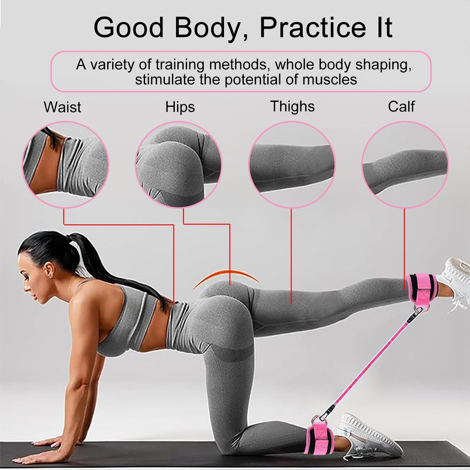 Icovalescent Pack of 2 Foot Straps Cable Pull, Weight Cuffs, Fit Grip Lifting Straps for Fitness, Gym, Workout, Cable Machines, Strength Training Equipment (Pink) image number 1