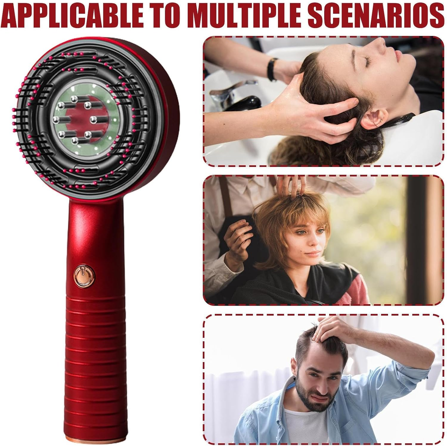 Rronnoy Scalp Massager | Electric Scalp Massager Brush | Comb Vibrating Waterproof Rechargeable Brush for Personal Care Beauty Home Travel Women Men - Red image number 3