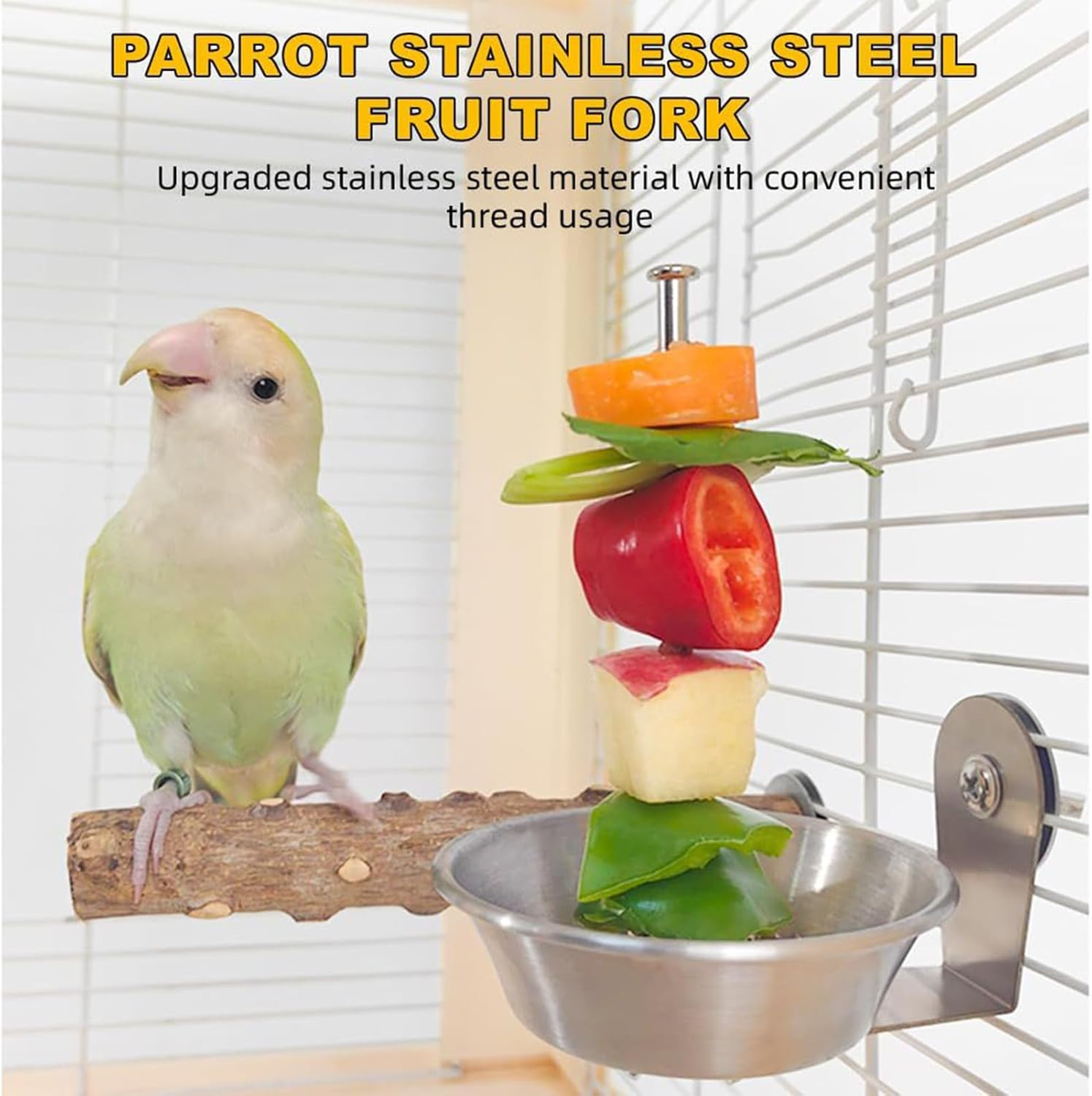 Bird Feeder for Cage, No-Clutter Food Holder, Stainless Cockatiel Feeder, for Parakeet Parrot Fruit Vegetable Pet Crate Pole outside Backyard Indoor image number 4