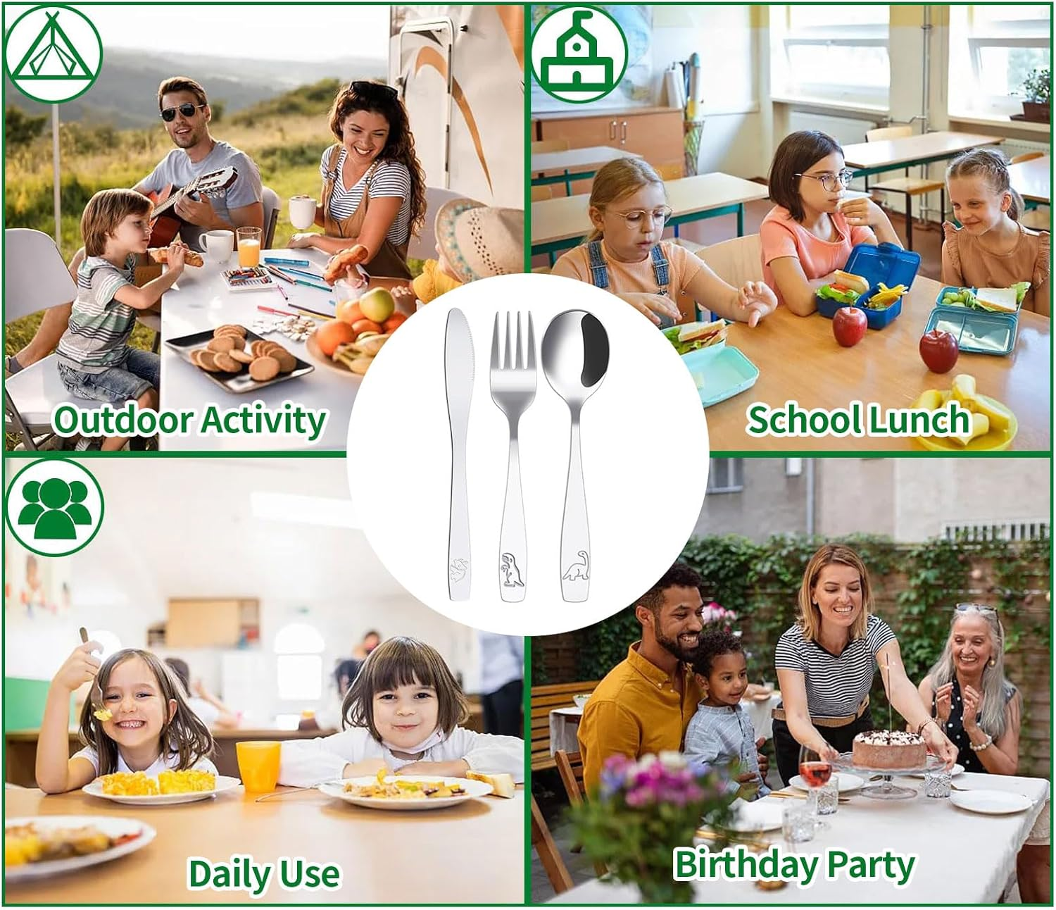 15Pcs Kids Toddler Cutlery Set, Stainless Steel Kids Fork Spoon and Cutter Set, Baby Knife Spoon, Kids Flatware Set Dishwasher Safe for Children Toddler image number 4