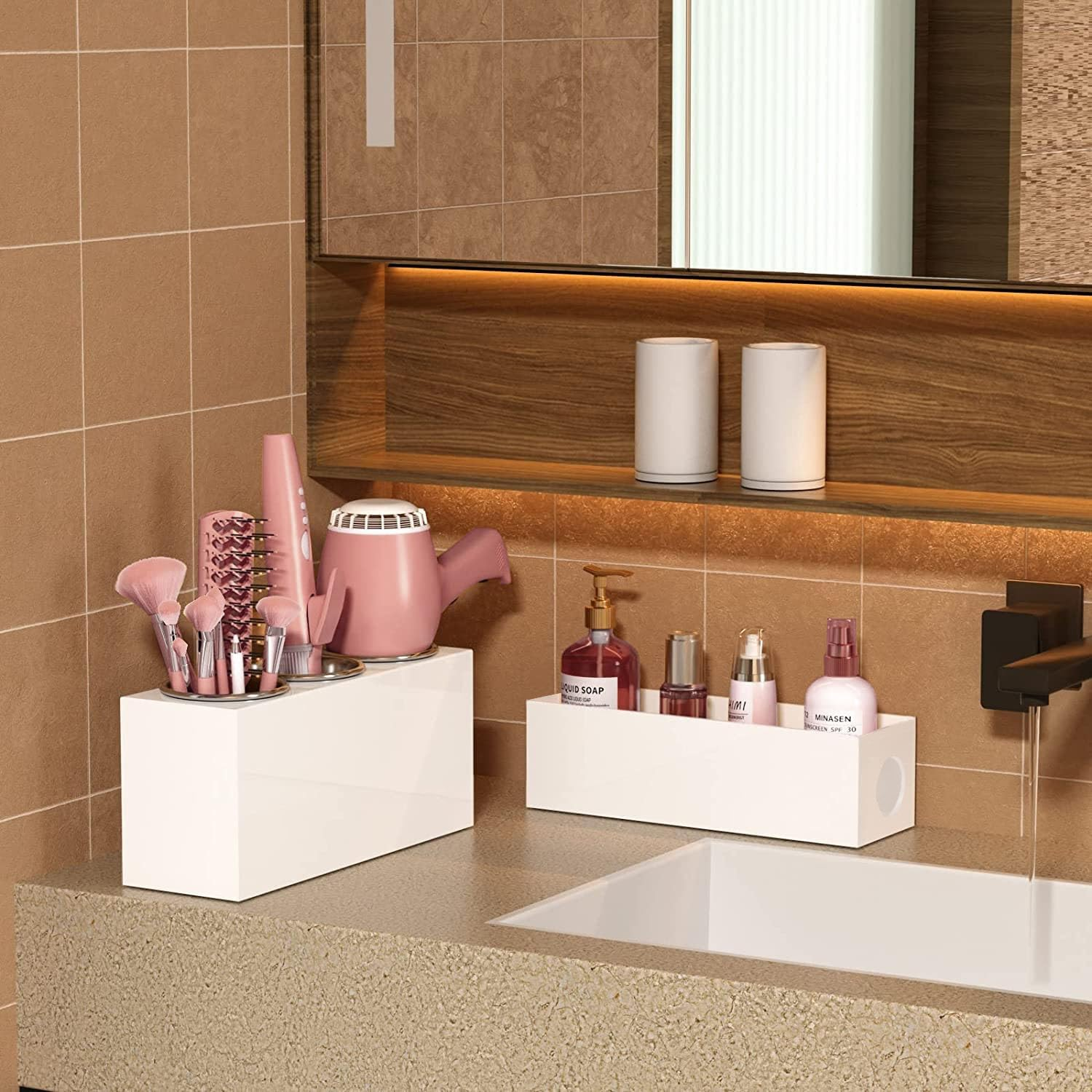 Hair Tool Organizer Acrylic Hair Dryer Bathroom Countertop Blow Dryer Holder Bathroom Trays Holders Organizers Vanity Caddy Storage for Makeup Toiletries White image number 2