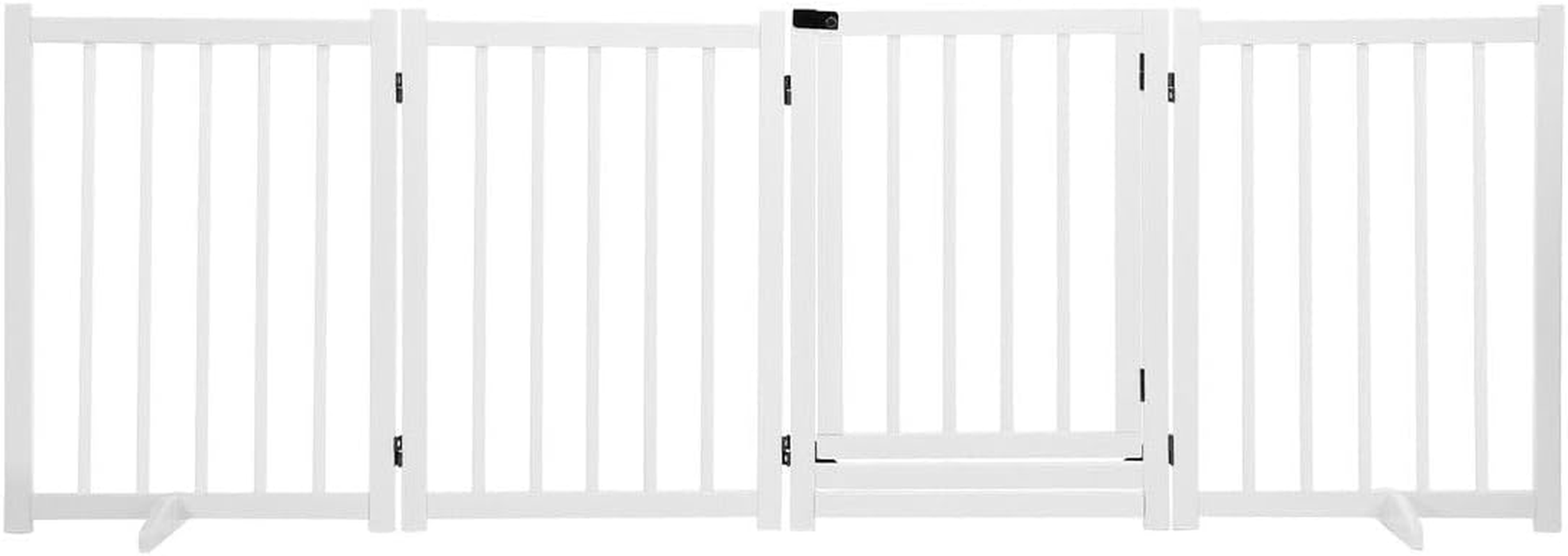 Pet Scene Foldable 4 Panel Pet Playpen for Puppy, Pet Safety Gate Wood Enclosure Security Fence Freestanding Dog Stair Doorway Tall Barrier with Door Indoor