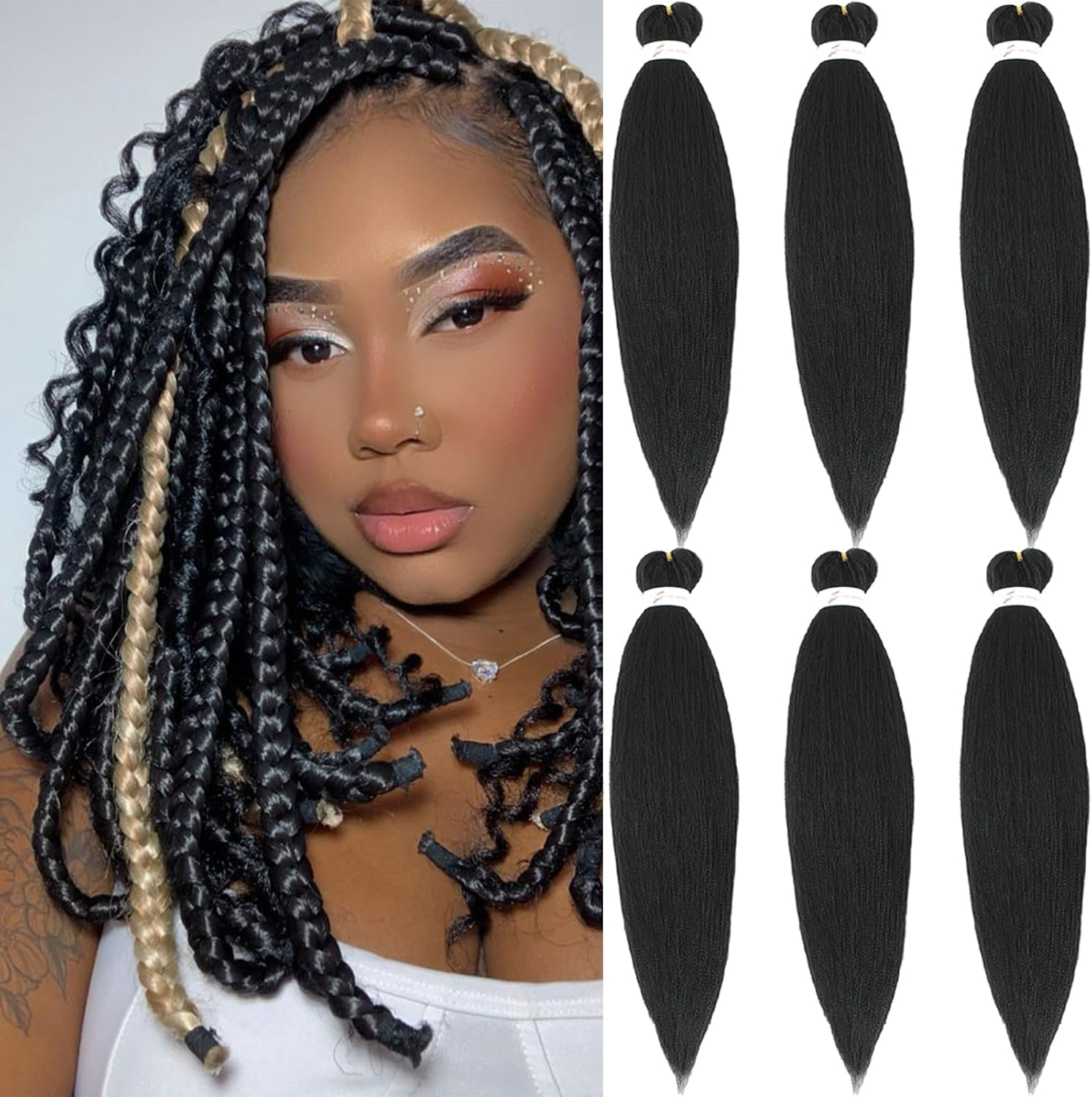 Xusuperb 30 Inch Long Pre Stretched Braiding Hair Silver Grey Easy Braids Extensions Silver Kanekalon Synthetic Hair for Braiding 6 Packs Pre-Stretched Braiding Hair Yaki Braids Hair Extensions (Grey