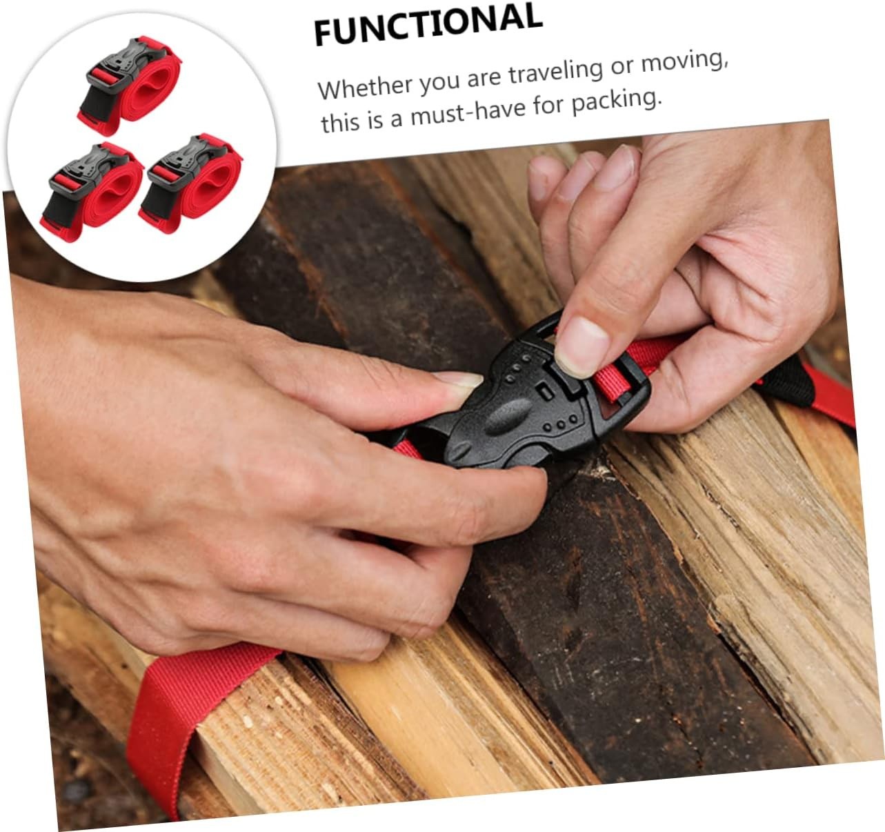 Veemoon 3Pcs Multifunctional Strapping Strap Ratchet Belts Cable Ties Luggage Lashing Straps image number 6