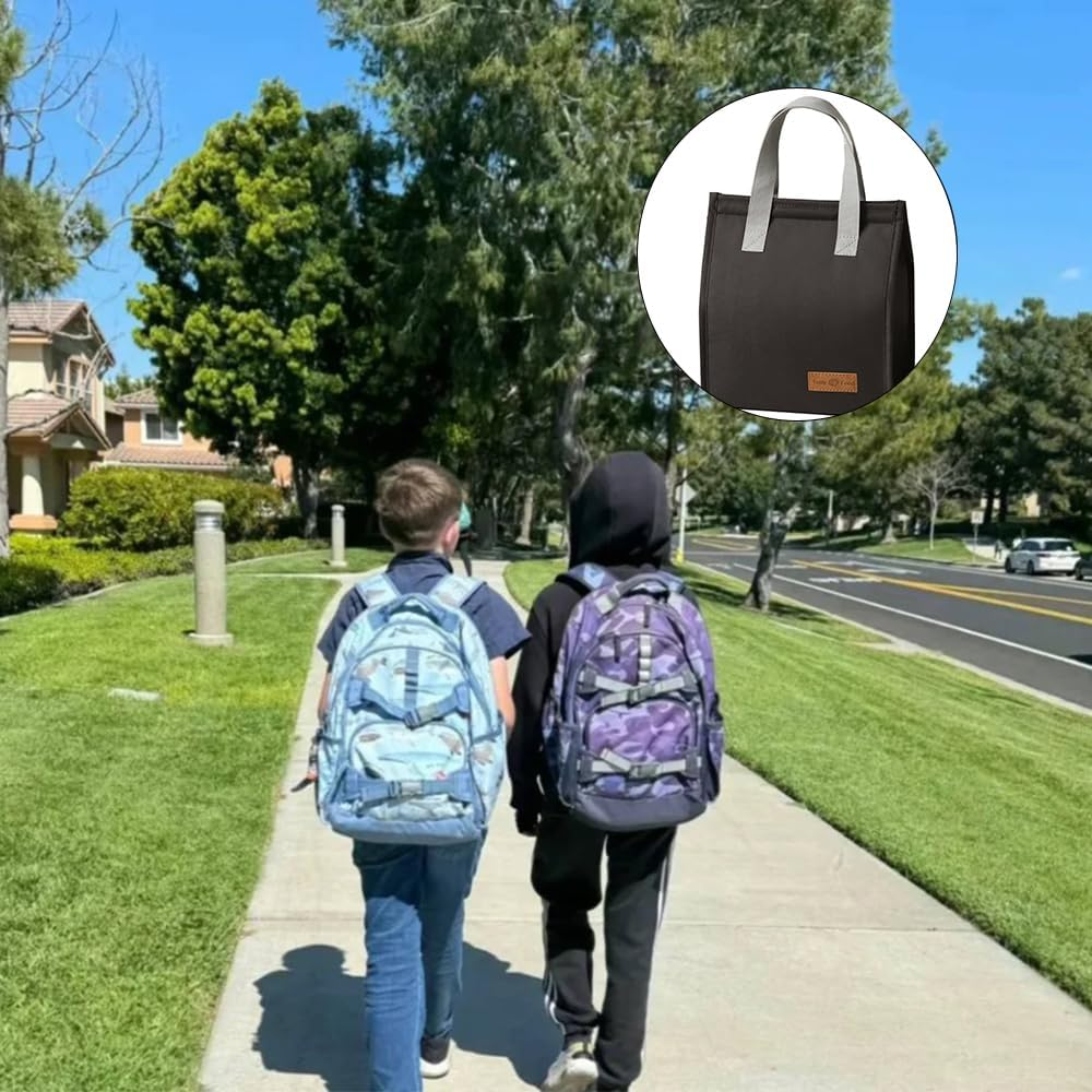 FRAINBOWZ Ladies Men'S Lunch Bag Simple Thermal Bag,Reusable Insulated Leak Proof Lunch Box Tote Bag, Adult Cooler Bag, Work School Picnic Travel Cooler Bag (Black) image number 4