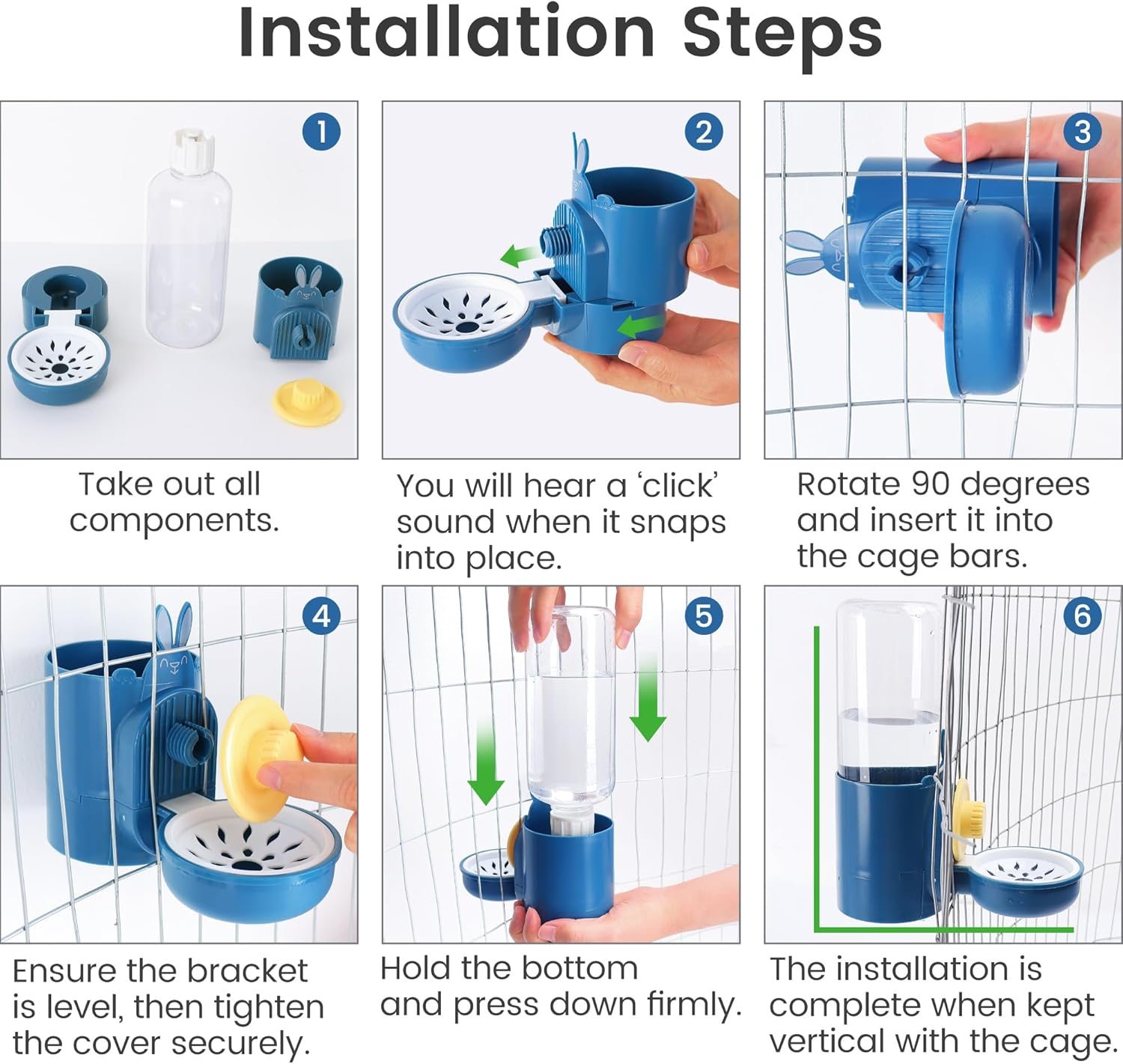 Rabbit Water Bottles 500Ml Large Guinea Pig Non Drip Automatic Kettle for Bunny/Ferret/Hedgehog Small Animal Dispenser (Blue) image number 5