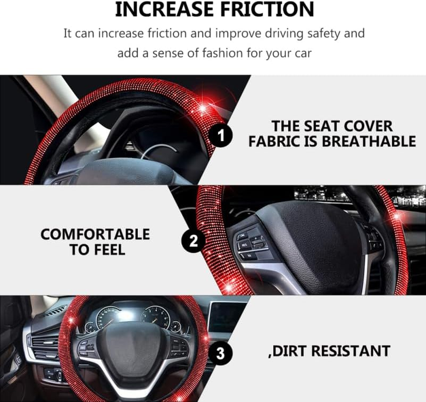BESTOYARD 15 Inch Steering Wheel Cover with Rhinestone Design Non-Slip Car Wheel Protector Universal Fit for Enhanced Safety and Stylish Interior image number 3
