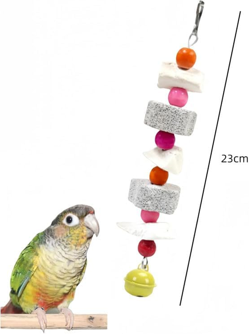 Bird Beak Grinding Stone with Bell, 2Pcs Parrot Beak Trim Calcium Stone Cage Toys, Pet Bird Chew Toy Lava Stone Parrot Chewing Toy Beak Trimmer Calcium Stone image number 2