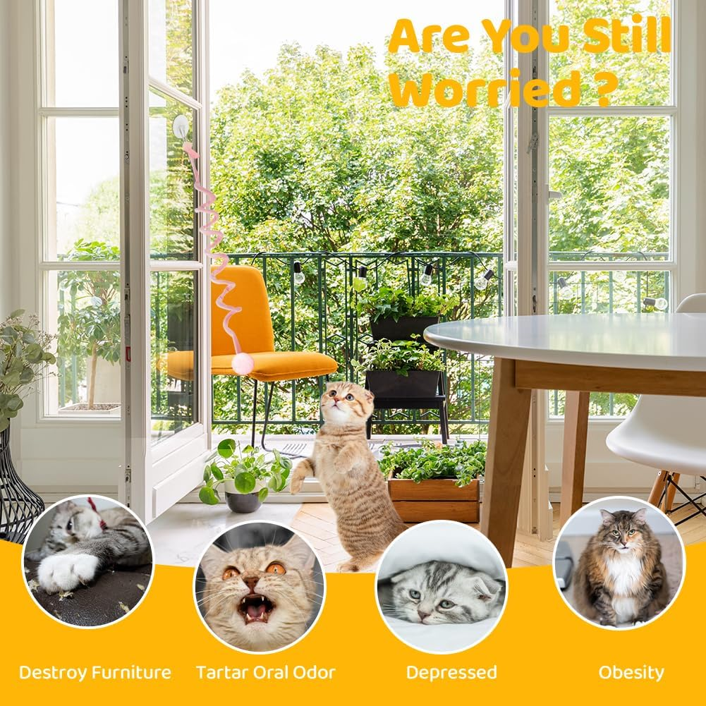 Adiwo Cat Plush Hanging Toy, Pack of 2 Interactive Cat Toys with Bell, Adjustable Retractable Wand, Safe & Durable for Indoor Use image number 2