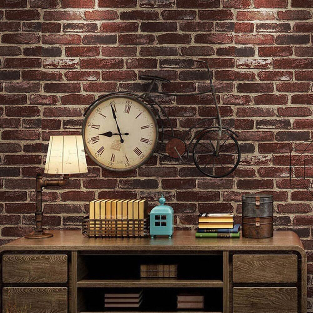 Rustic Red Brick Wallpaper for Home Decoration Vinyl Waterproof Wallpaper for House, Workshop & Office, 10M