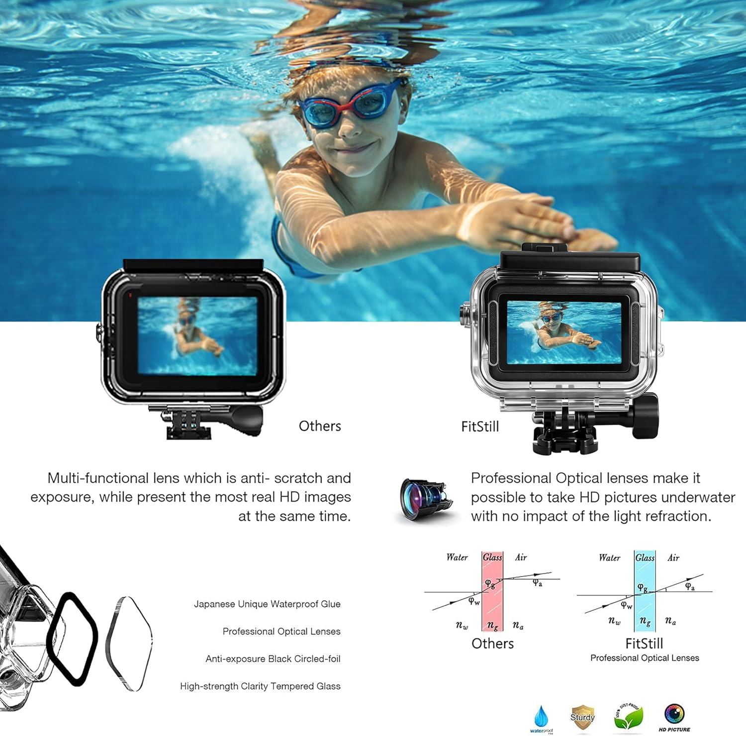 Fitstill 196FT/60M Waterproof Case Only Compatible for DJI Osmo Action 6,Underwater Diving Protective Cover Cage Shell Invisible Dive Housing for Action6 Camera Accessory image number 3