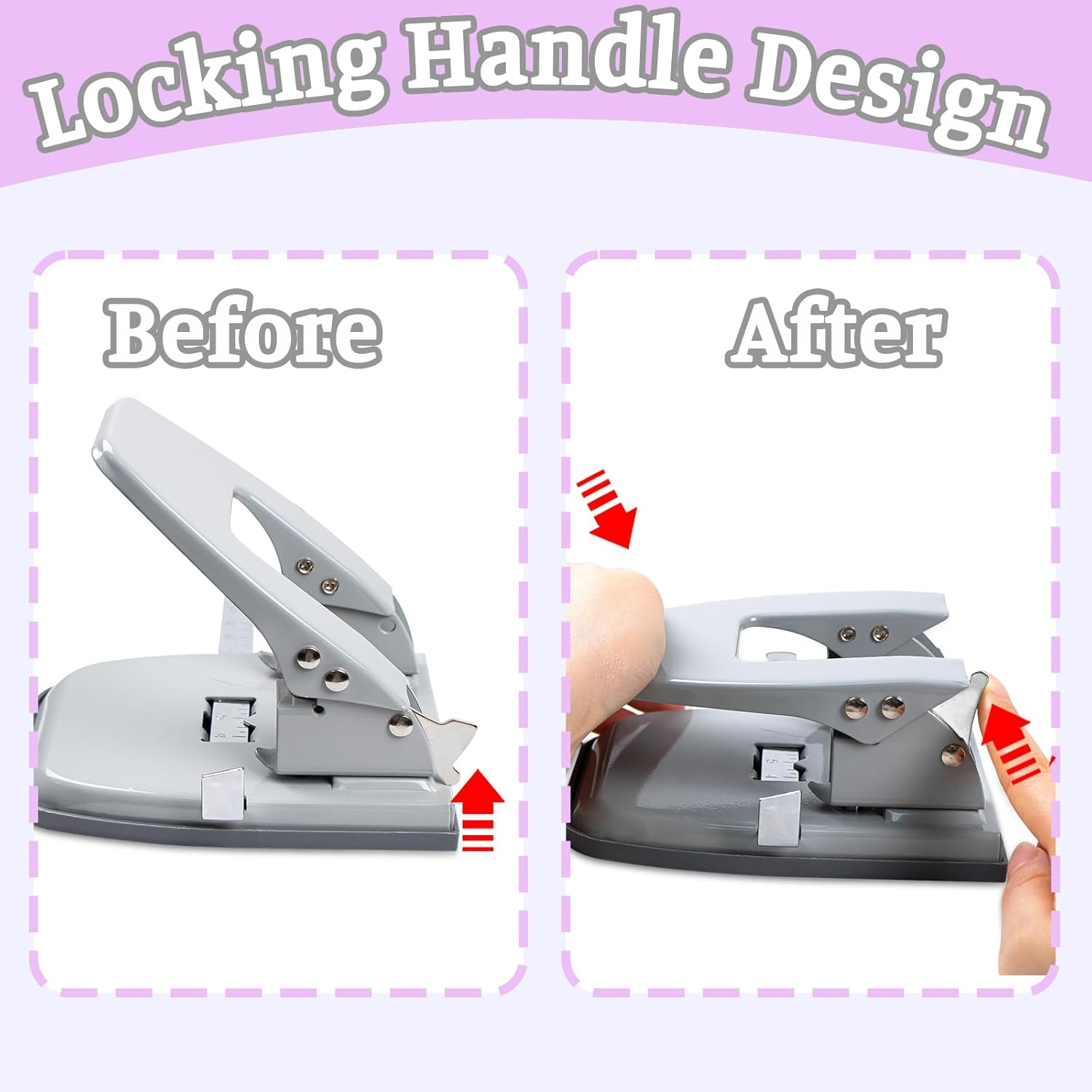 Hole Punches, 2 Hole Punch, Adjustable Two Hole Punch, Heavy Duty 2-Hole Punches, 30 Sheet Capacity Holepuncher, Metal Paper Puncher, Locking Handle image number 1