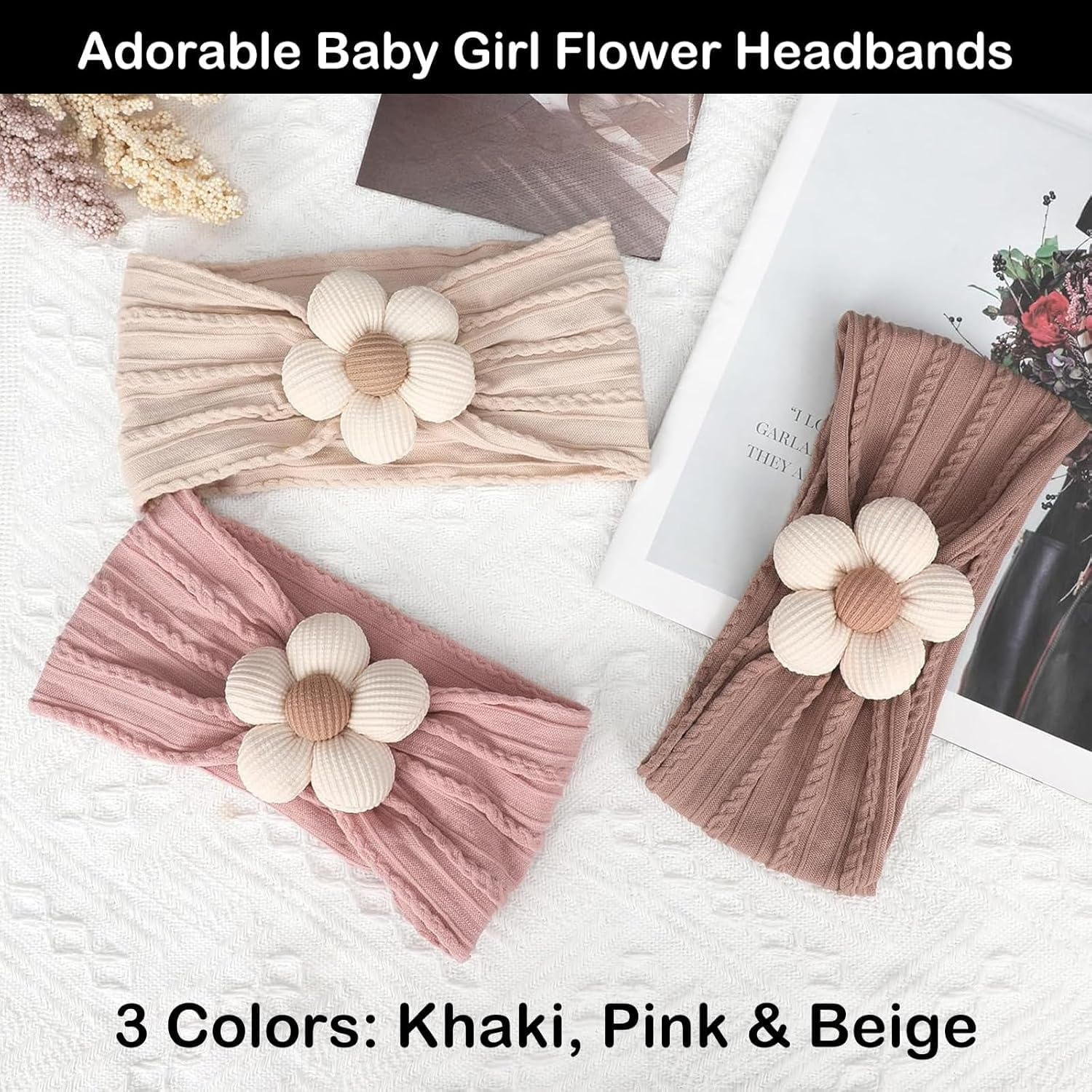 Baby Girl Headbands Bows Turban Nylon Newborn, 3Pcs Soft Elastic Knotted Headbands, Baby Head Wrap Hair Band