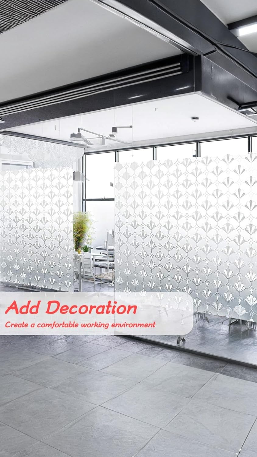 Honwor Frosted Glass Film - Privacy Window Sticker | Sun Blocking, Removable & Reusable | Decorative Static Cling Film for Home, Kitchen, Living Room | 60X100Cm image number 3