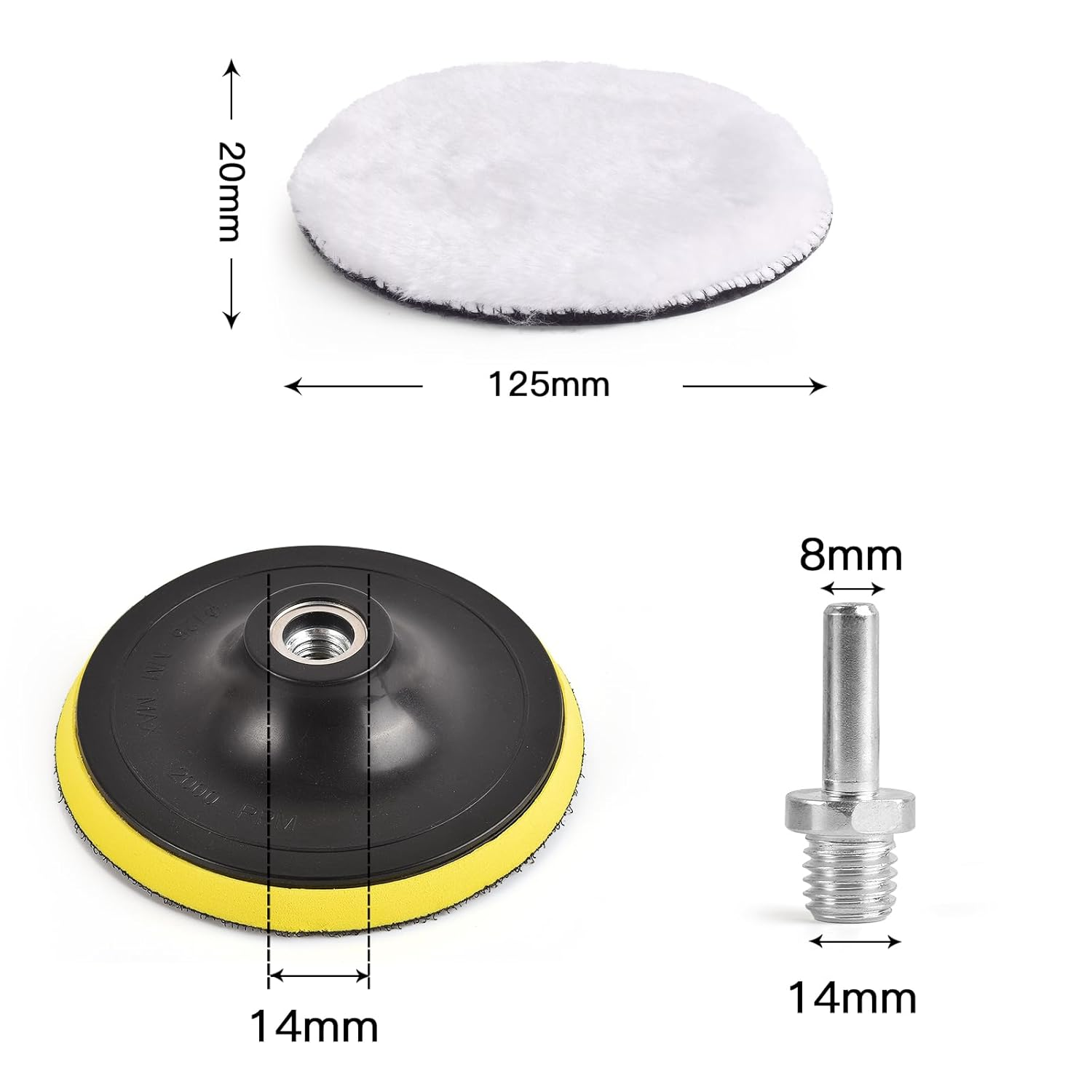 Kshineni 7 Pcs 5 Inch (125Mm) Wool Polishing Buffing Pad Car Polisher Buffer Drill Attachment with M14 Drill Adapter image number 1