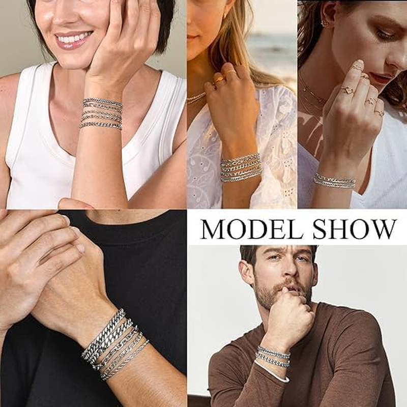 Tomovely 5 Pcs Chain Bracelet for Men Women - Sturdy Stainless Steel Curb Width Cuban Link Chain Bracelet Set for Men Women,7.4/8.2/9 Inches image number 6