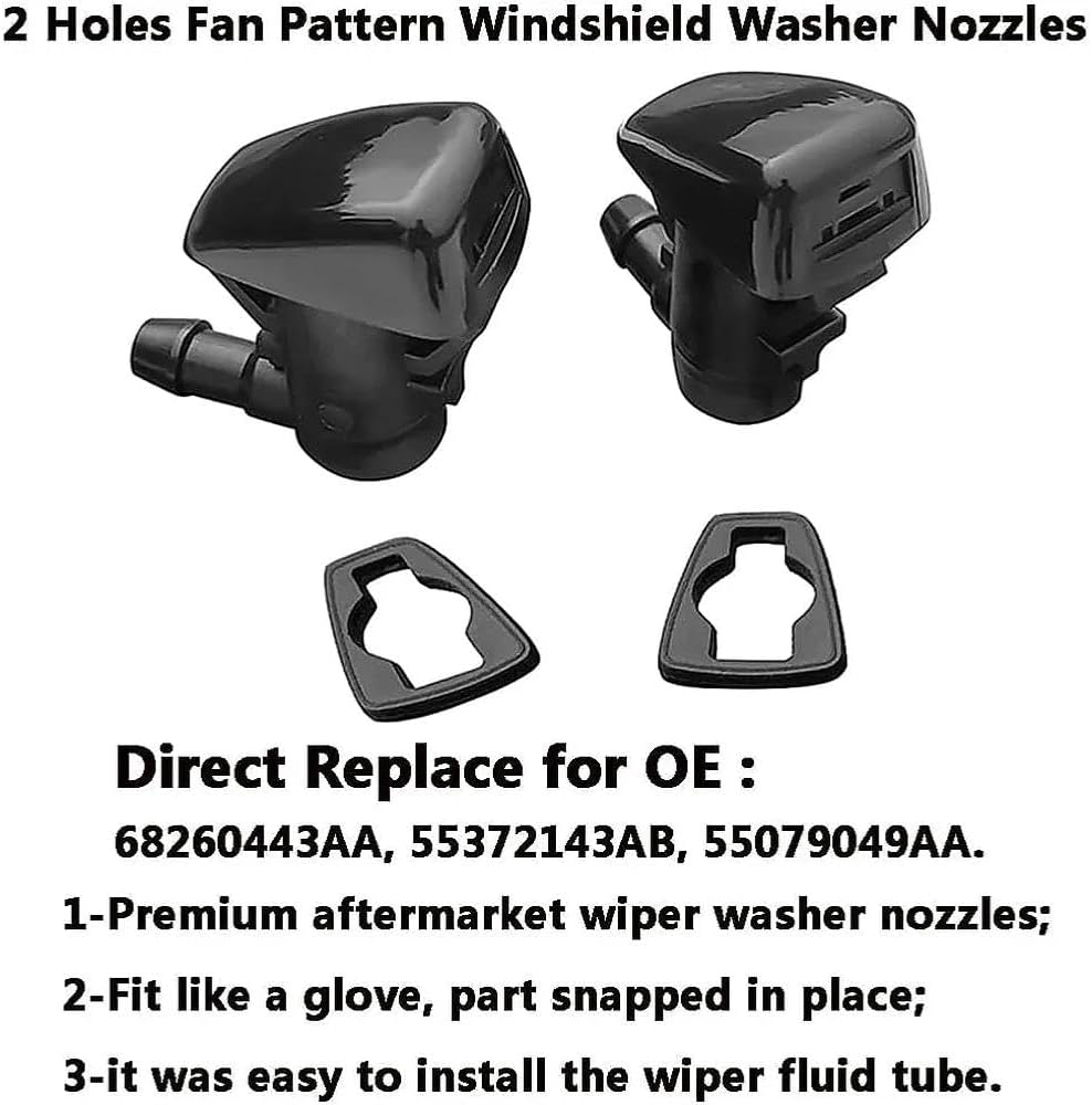 68260443AA Premium Wiper Washer Nozzles Fit for 2005-2023 Jeep Grand Cherokee WK WK2 WL Windshield Washer Fluid Jet Nozzle | Easy to Install | 2 Pack, Ref 55372143AB, Grand Cherokee Accessories image number 1