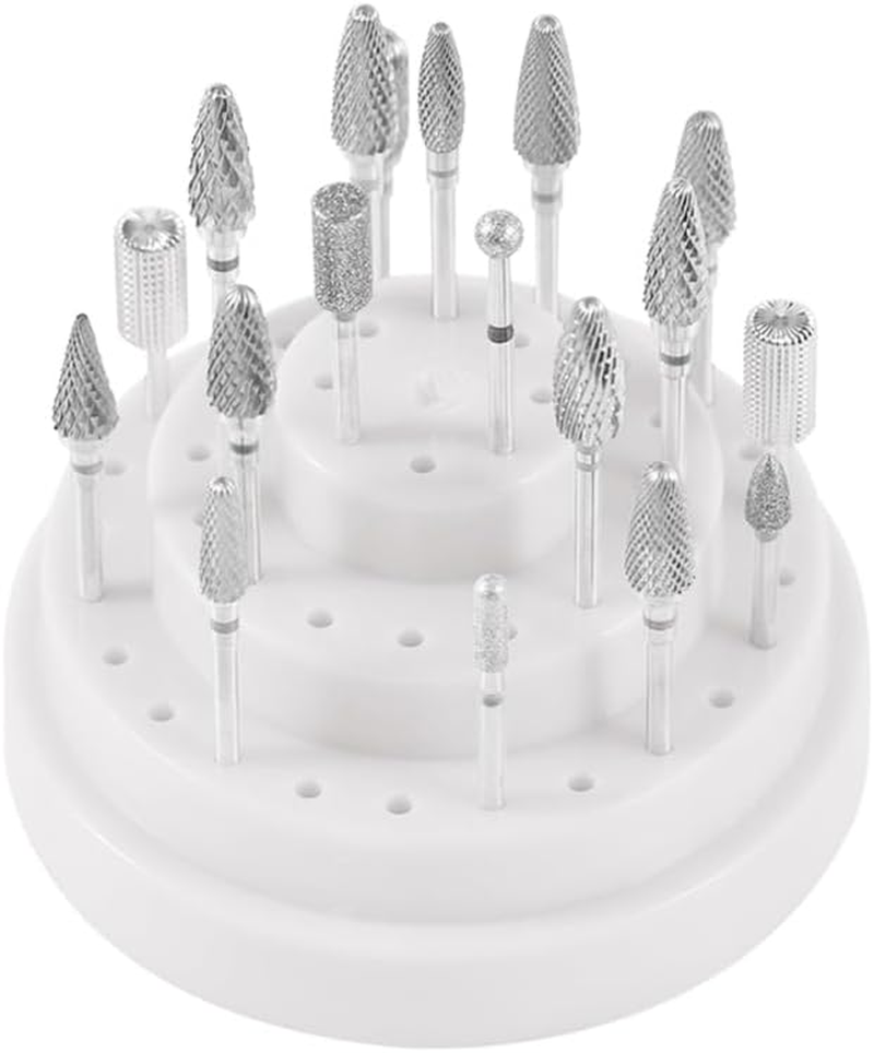 Lurrose 48 Holes Nail Manicure Bit Holder Drill Organiser Display Box Case for Nail Polishing Machine (White) image number 3