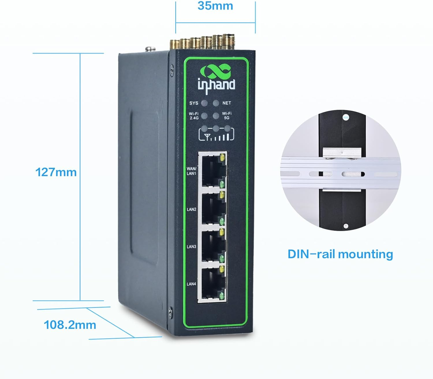 Inhand Networks IR624 Industrial 5G/4G Cellular Router, Dual Wi-Fi Band, Gigabit Ethernet, Cloud Managed, Iot Gateway RS232+RS485, VPN, MU-MIMO, Link-Backup, Dual Sim Unlocked image number 1