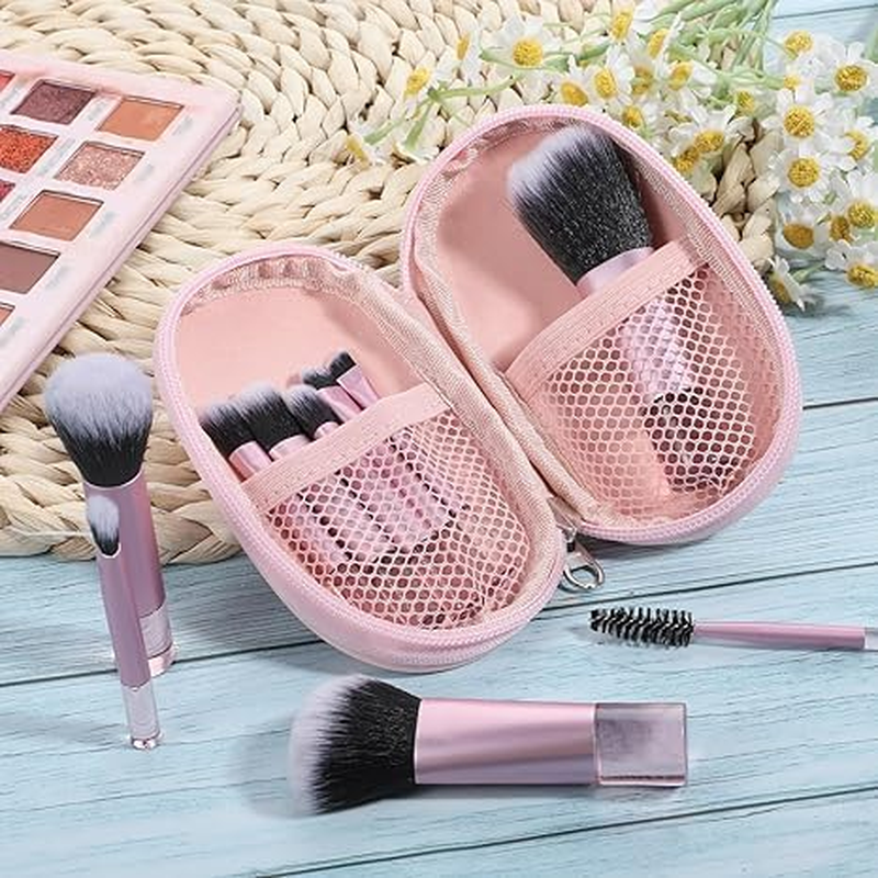 Travel Makeup Brush Set, Mini Cosmetic Brushes Kit for Foundation, Blush, Contour & Eyeshadow, Portable Makeup Tools for On-The-Go (Pink) - Pink image number 2