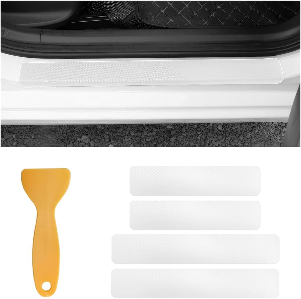 4 PCS Car Door Sill Protectors, anti Scratch Carbon Fiber Auto Threshold Cover Strips, Decorative Door Entry Edge Scuff Sticker Universal for Most Vehicles, Car Accessories (Black 5D) - Blue 3D image number 3